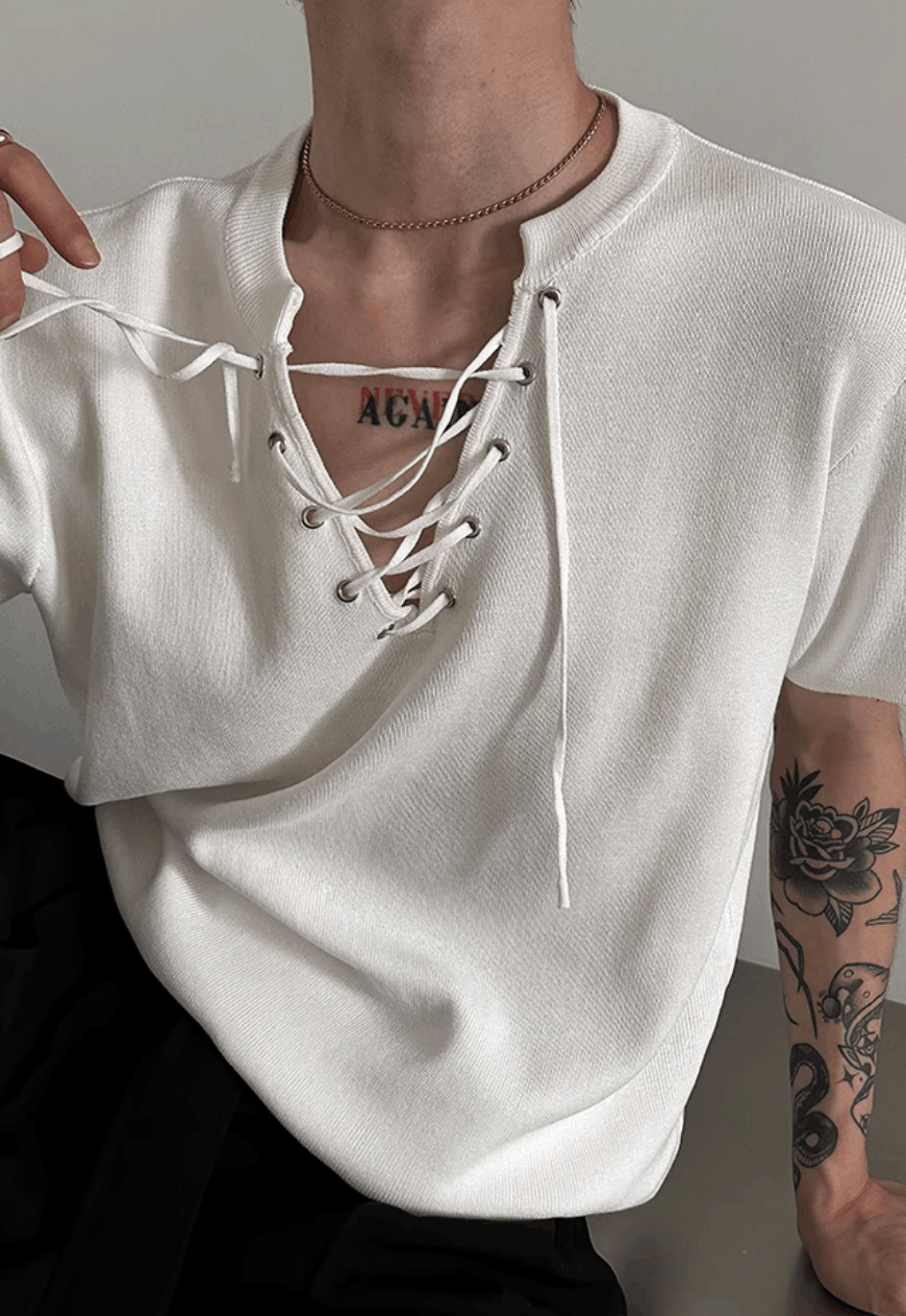 Other Men’s drawstring neckline knitted T-shirt Size US M / EU 48-50 / 2 - 1 Thumbnail