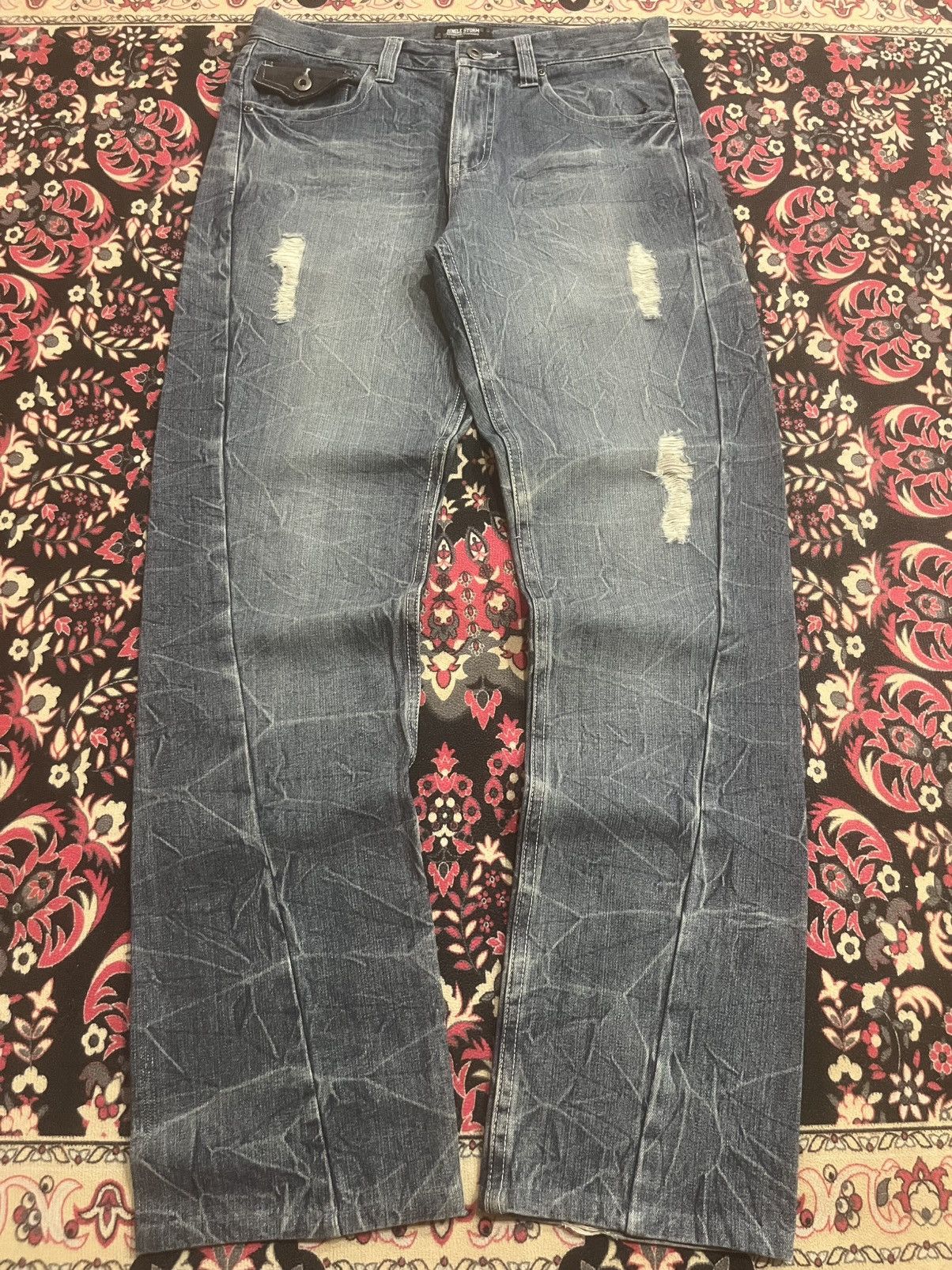 Hysteric Glamour Japanese Brand Jungle Storm Blue Cracked Distressed Jeans Size US 32 / EU 48 - 1 Thumbnail