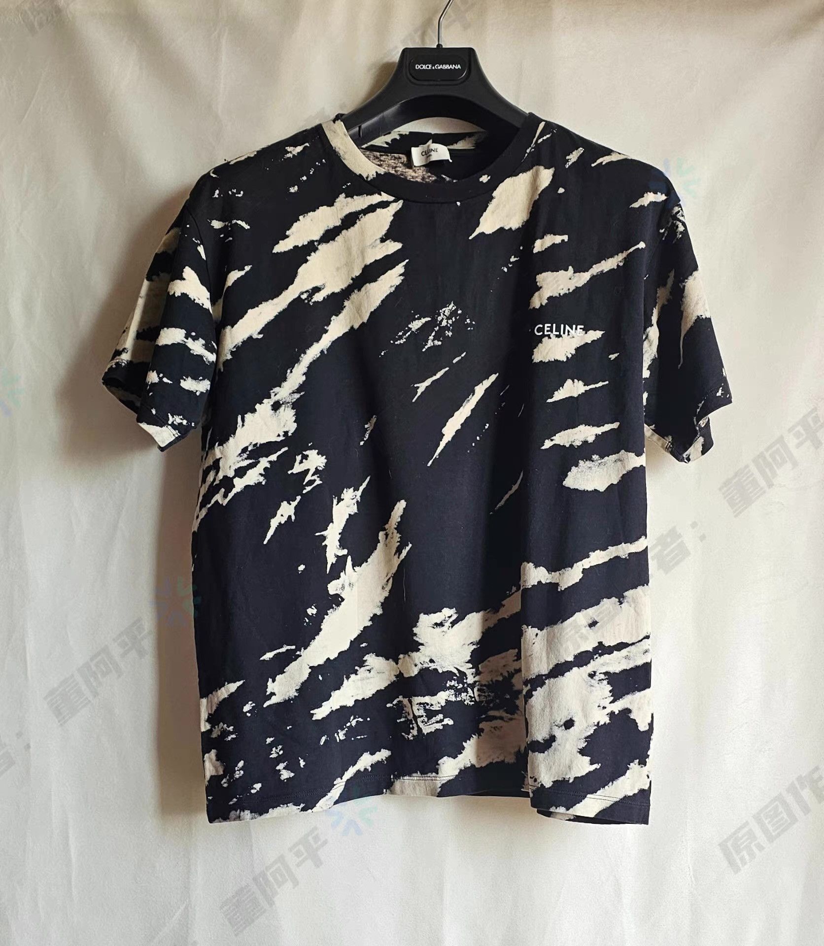 Celine Celine black white tie dye logo t shirt Hedi Slimane | Grailed