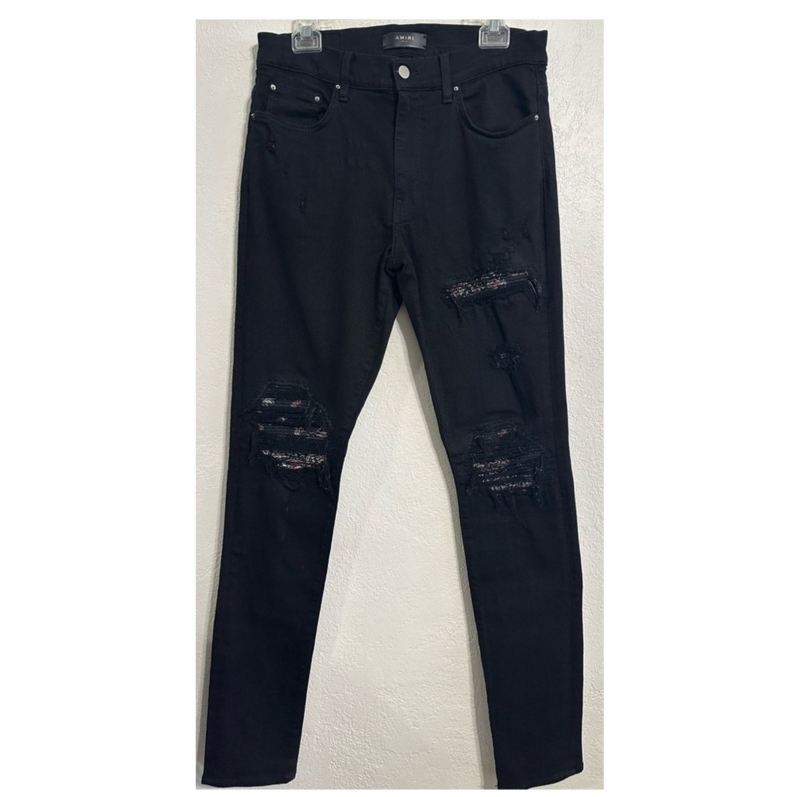 Amiri MX1 Bandana Ripped Patch Jeans Jet Black Denim size 33 #126 Size US 33 - 10 Thumbnail