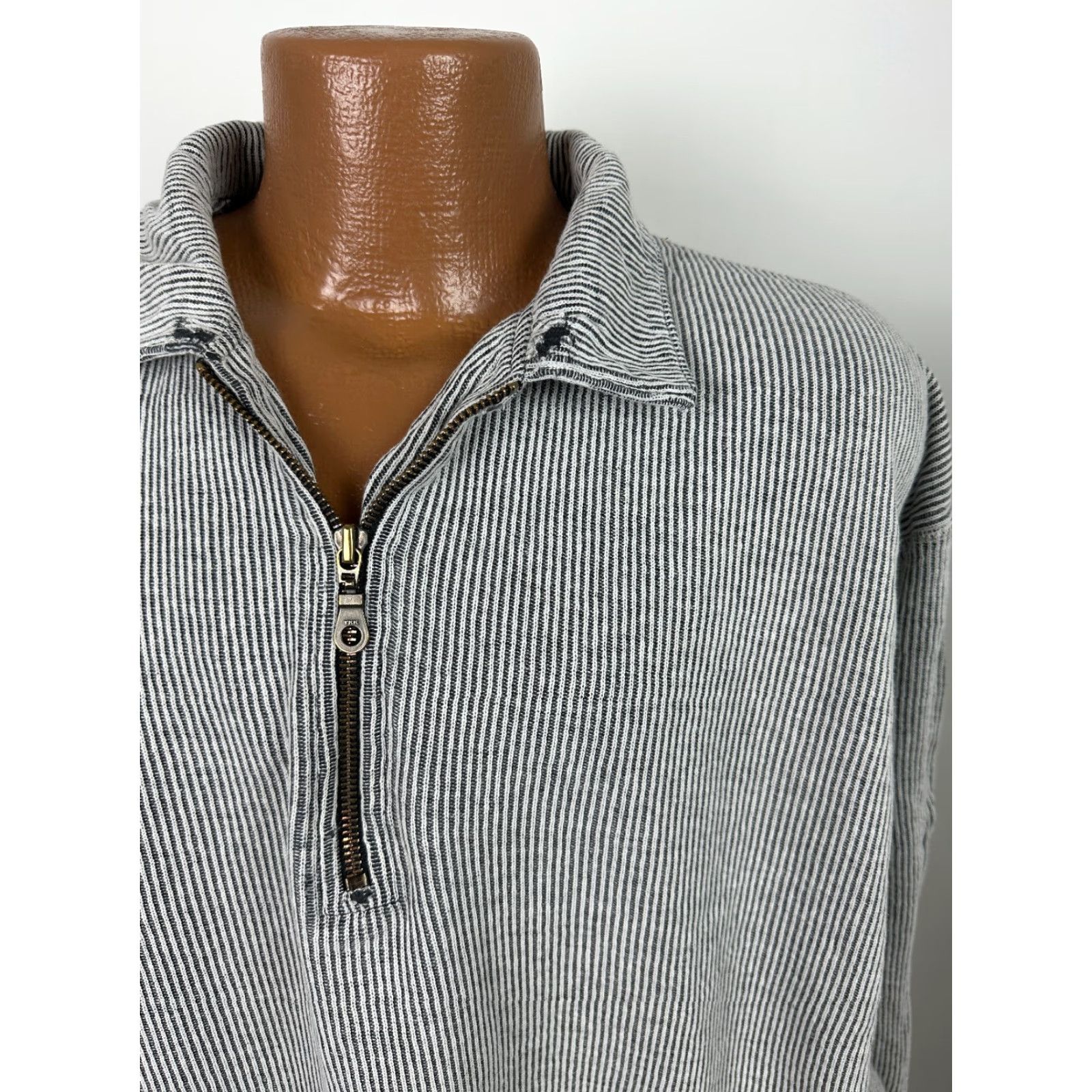 Vintage VINTAGE 90s Structure Pullover Sweatshirt Men L Oversized Striped White 1/4 Zip Distressed Grunge Size US L / EU 52-54 / 3 - 2 Thumbnail