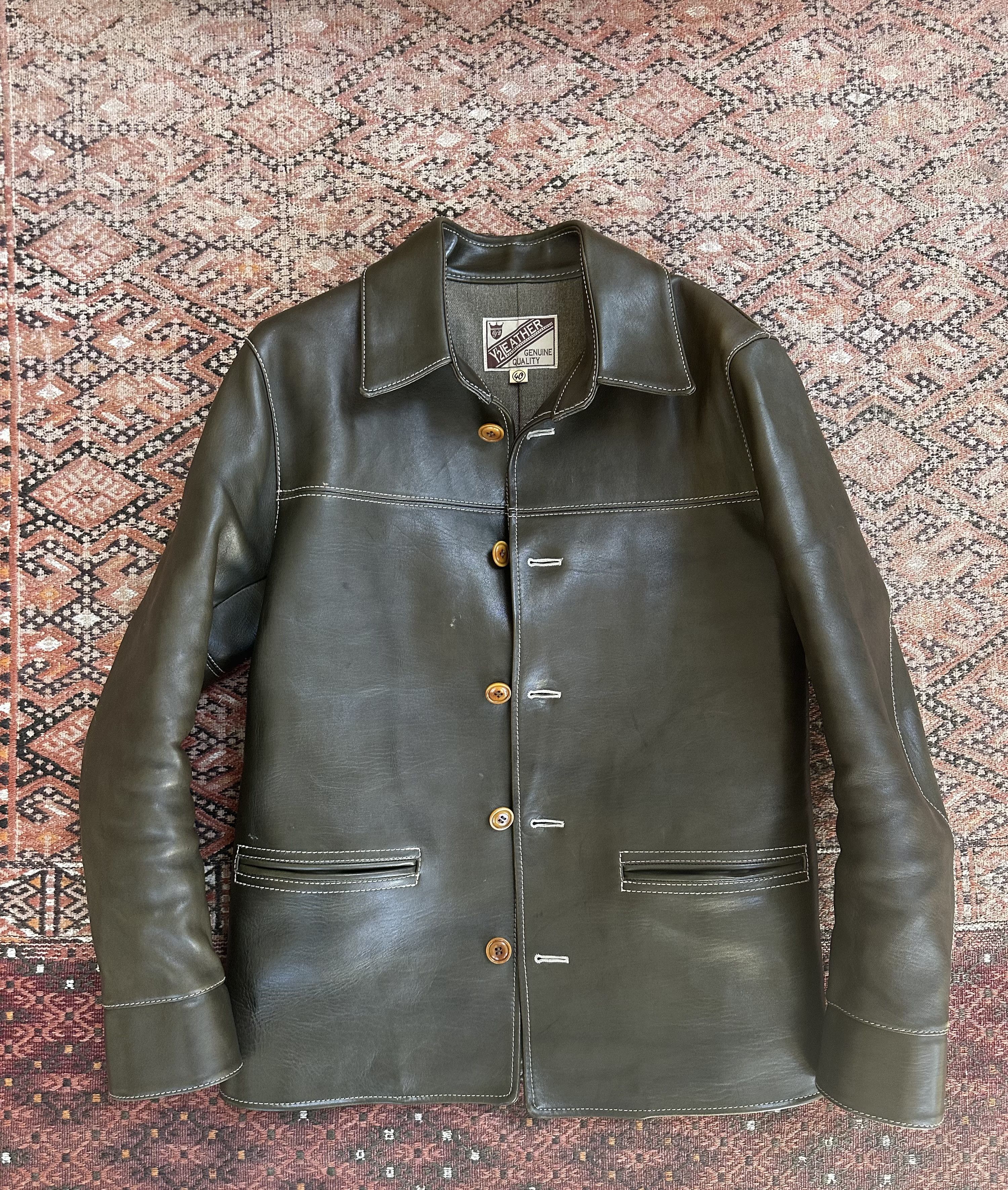 Japanese Brand Y'2 Leather Eco Horse Car Coat - Olive (EC-76