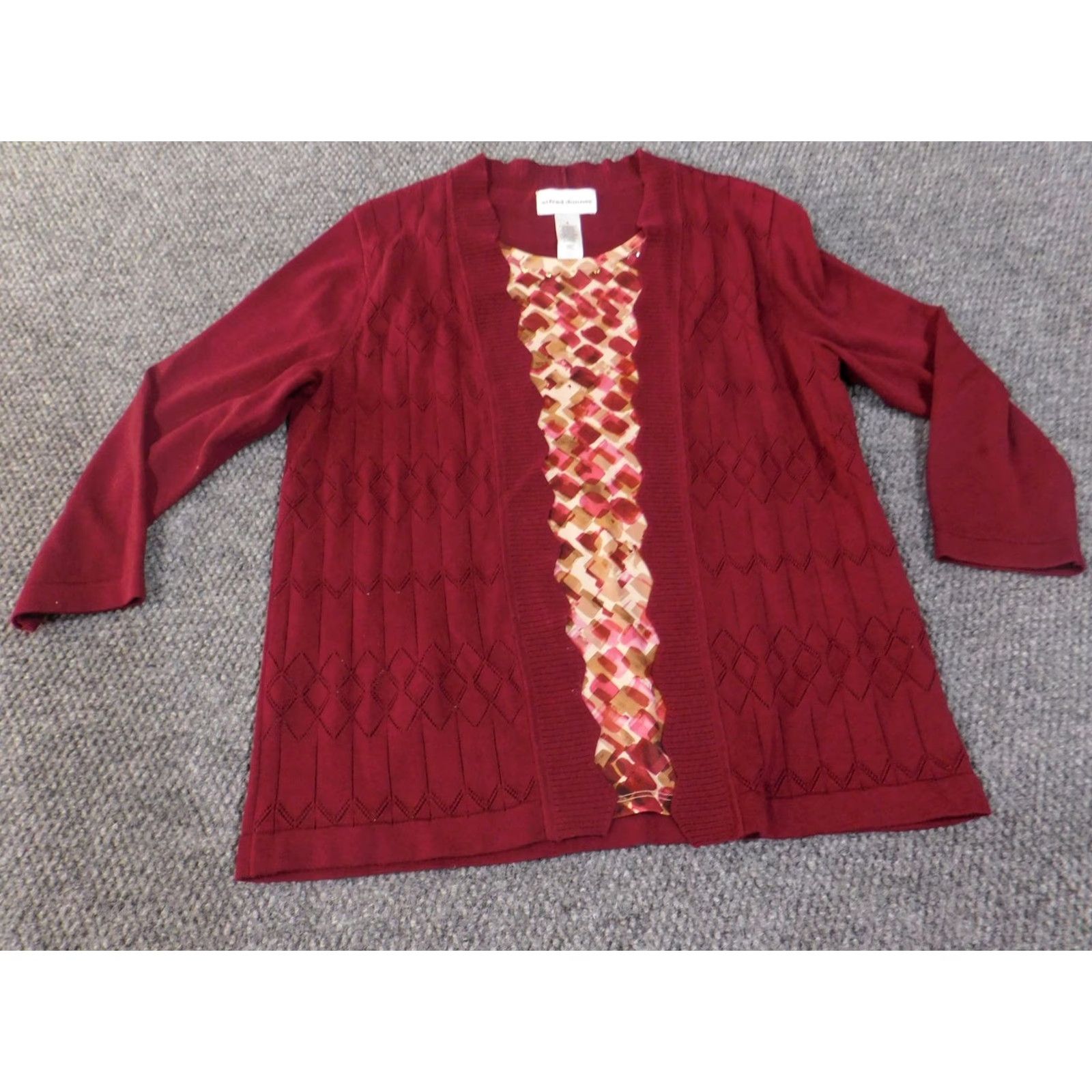 Vintage Alfred Dunner Sweater Cardigan 3/4 Sleeve Womens Small Red Knit Pattern Top Size S / US 4 / IT 40 - 7 Thumbnail