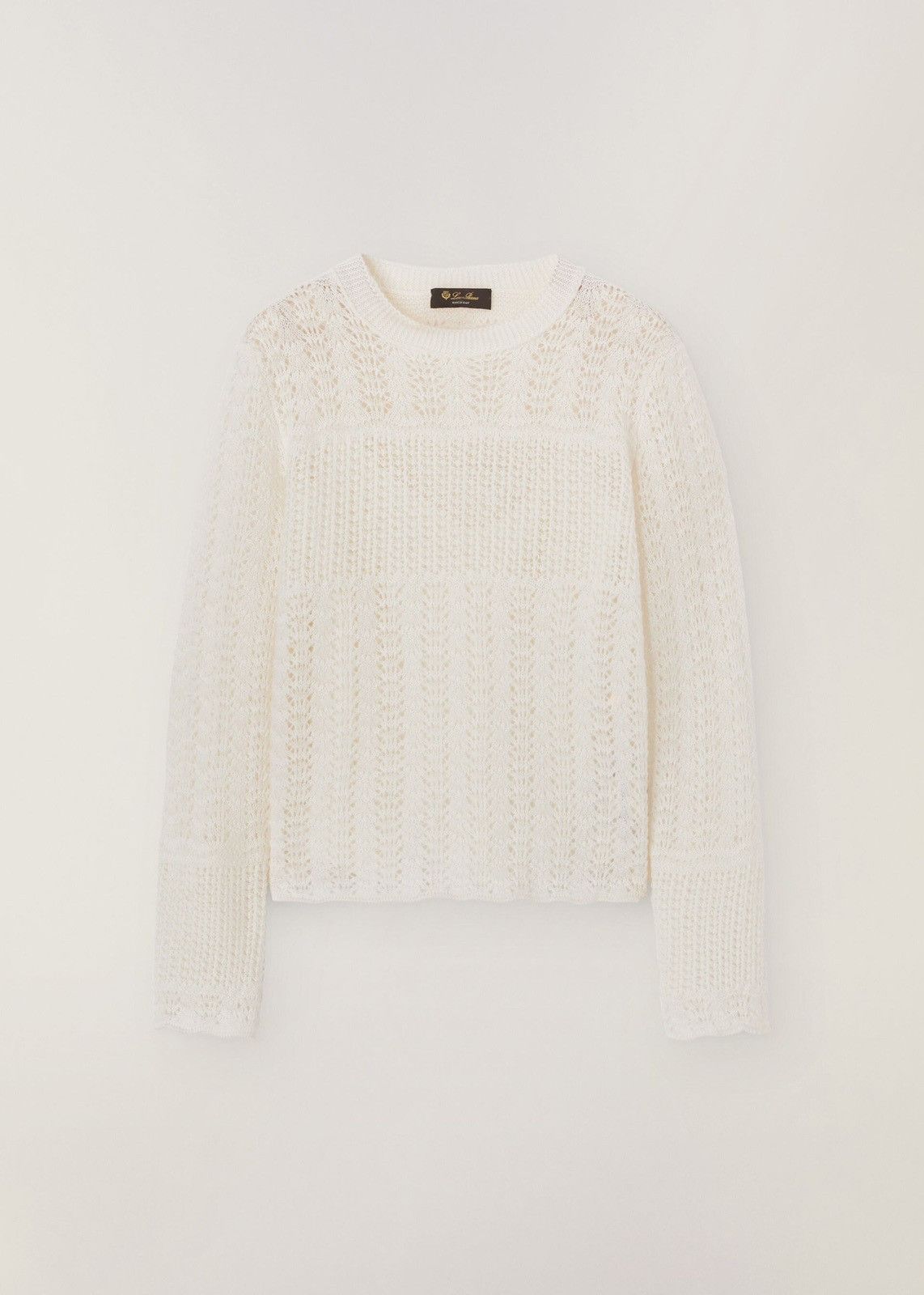 image of Loro Piana O1Loc1C0224 Cashmere & Silk Roundneck Sweater In White, Women's (Size Large)
