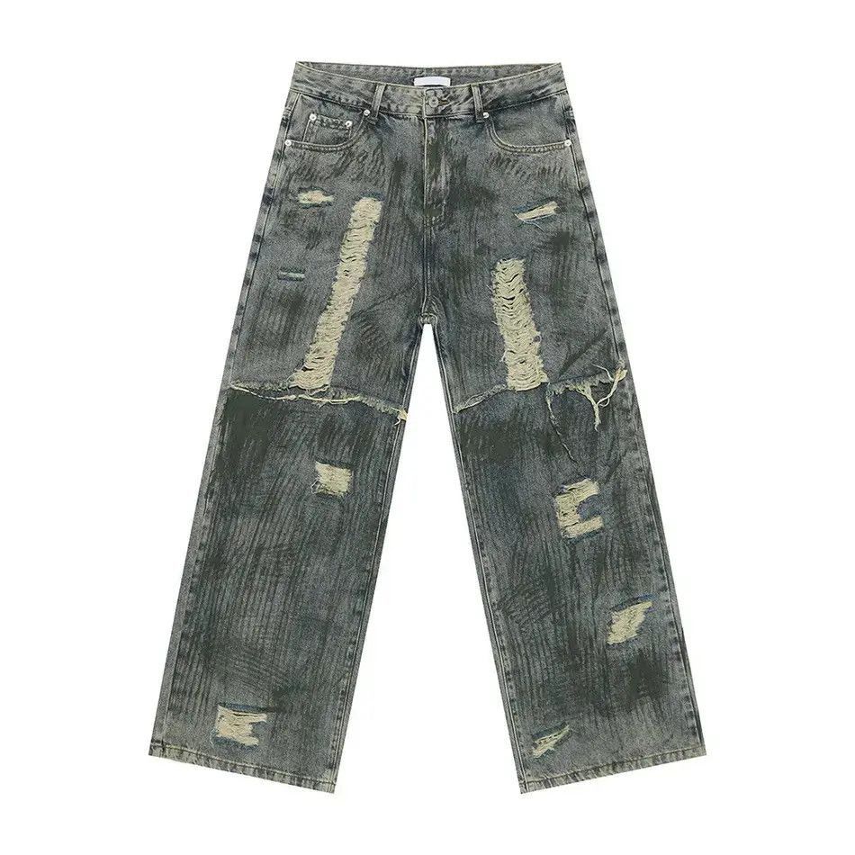 Japanese Brand Retro patchwork straight leg ripped jeans Size US 30 / EU 46 - 5 Thumbnail