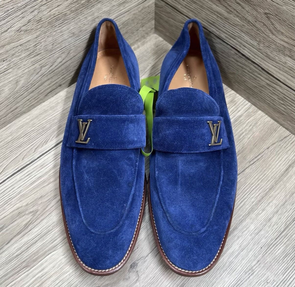 Louis Vuitton Louis Vuitton Saint Germain Blue & Gold LV Logo Loafers J41 Size US 9.5 / EU 42-43 - 2 Thumbnail