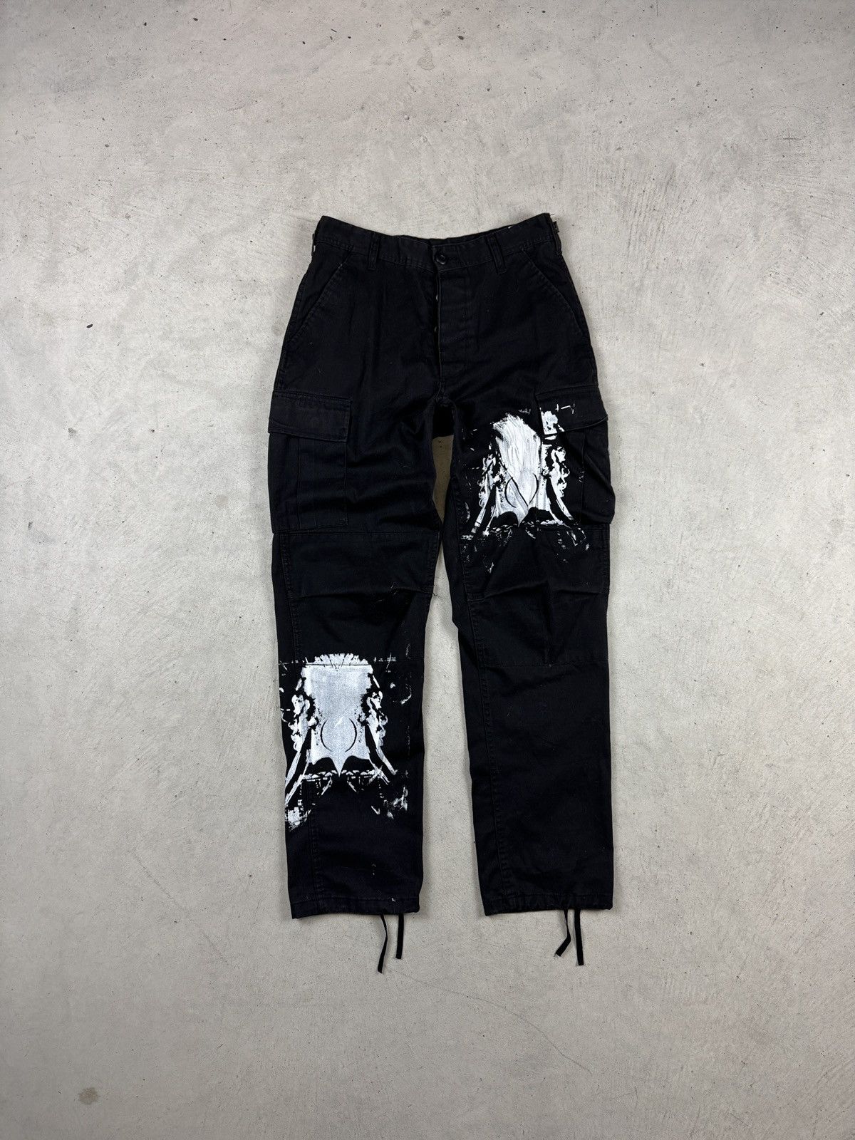 Vintage 1990s Military Black Cargo Pants with Handpainted Faces Size US 31 - 1 Thumbnail