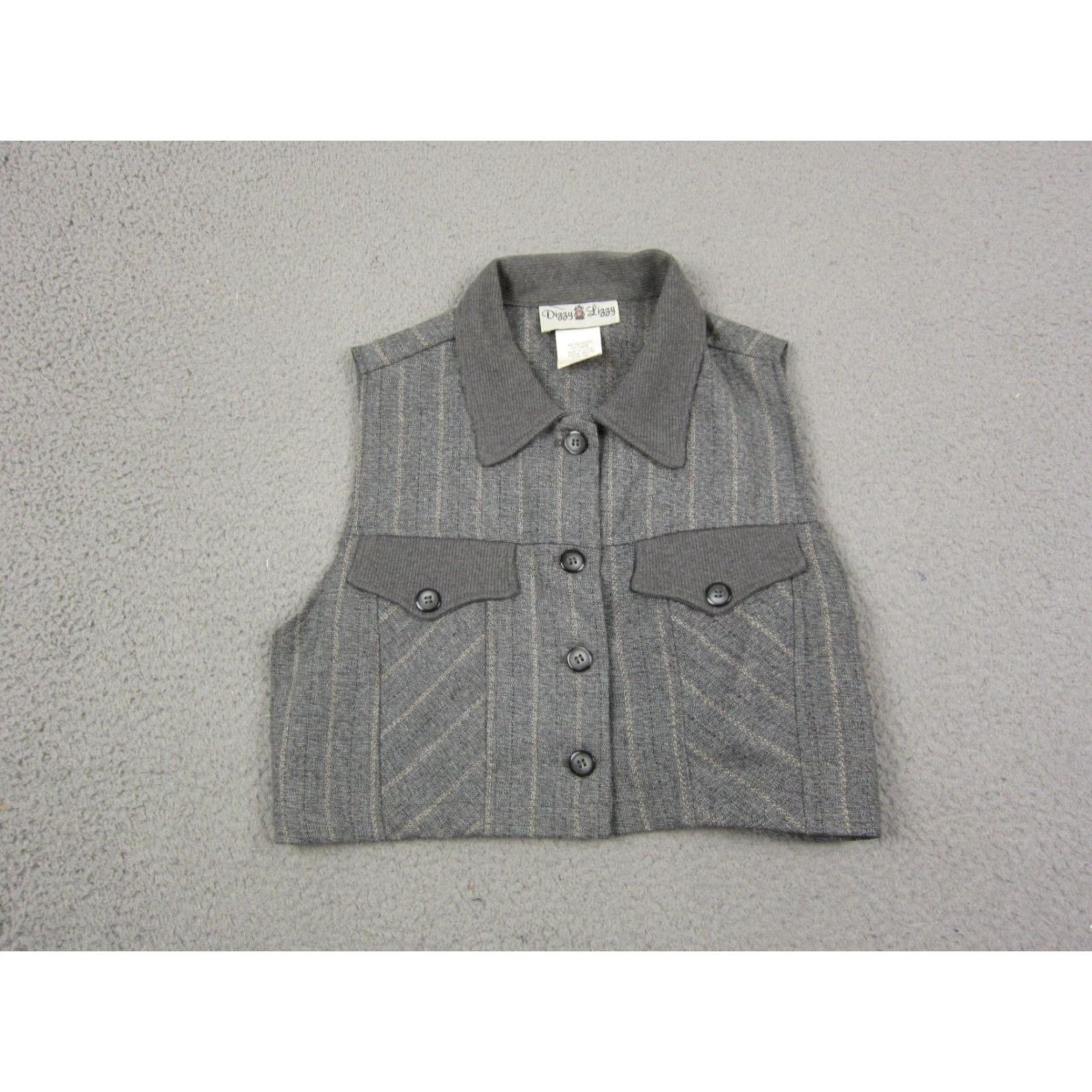 Vintage VINTAGE Dizzy Lizzy Vest Teens Size 9 Gray Striped Cropped Made in USA 70s Size M / US 6-8 / IT 42-44 - 2 Thumbnail