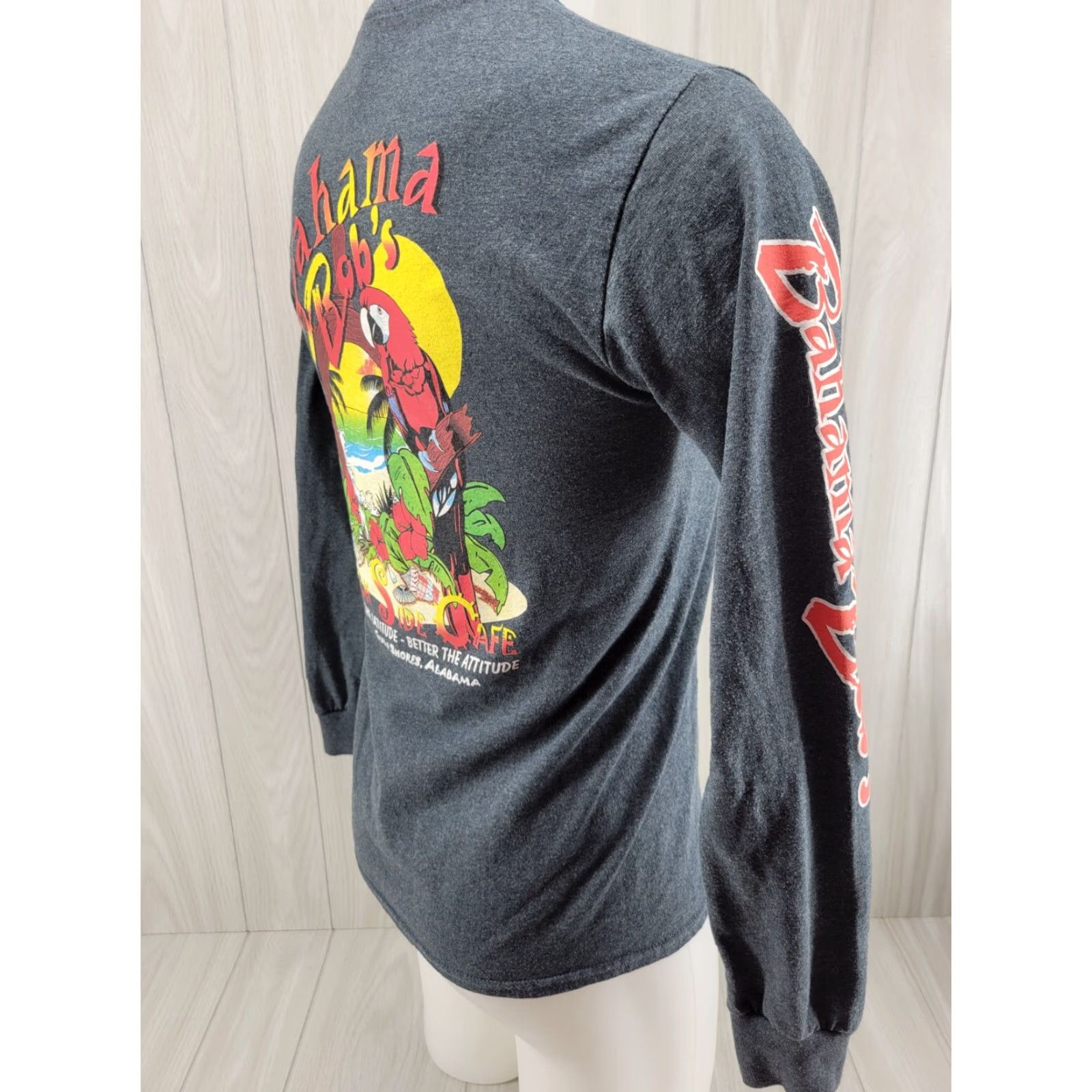 Gildan Bahama Bob's Beach Side Cafe Long Sleeve Shirt Small Gray Mens Regular Cotton Beach Size US S / EU 44-46 / 1 - 6 Thumbnail