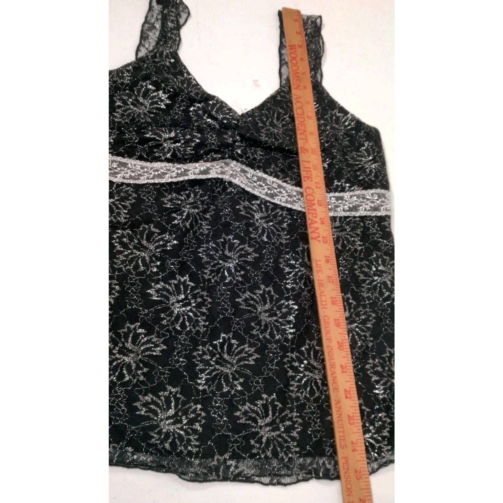 Vintage VINTAGE MKM Designs Lace Cami Tank Top XL Black Floral Silver Metallic USA Camisole Women Tank Top Lace Cami Size XL / US 12-14 / IT 48-50 - 7 Thumbnail