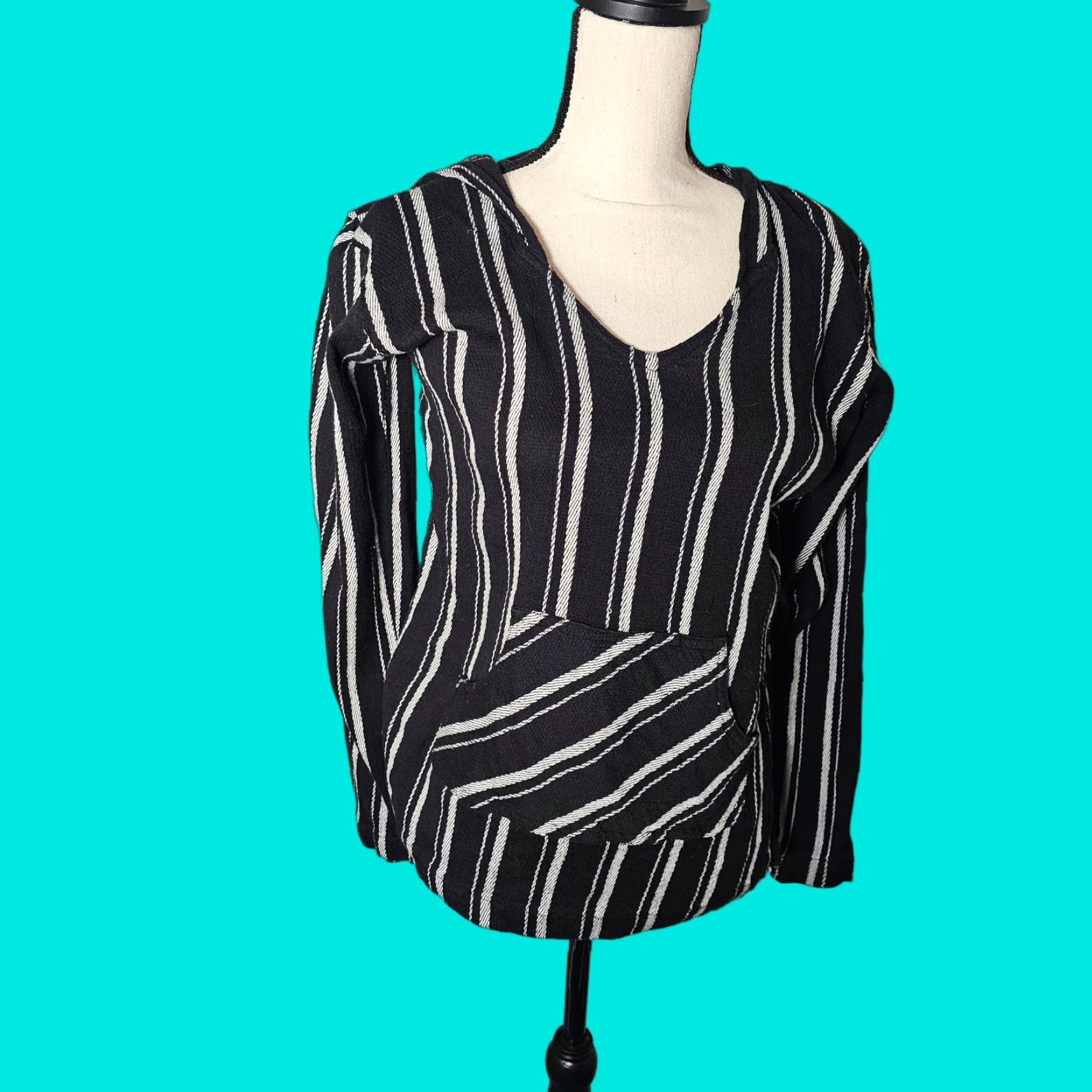 Vintage BUC EES Beach Pullover Cover Up Hooded Striped Women's XL Black Size XL / US 12-14 / IT 48-50 - 1 Thumbnail