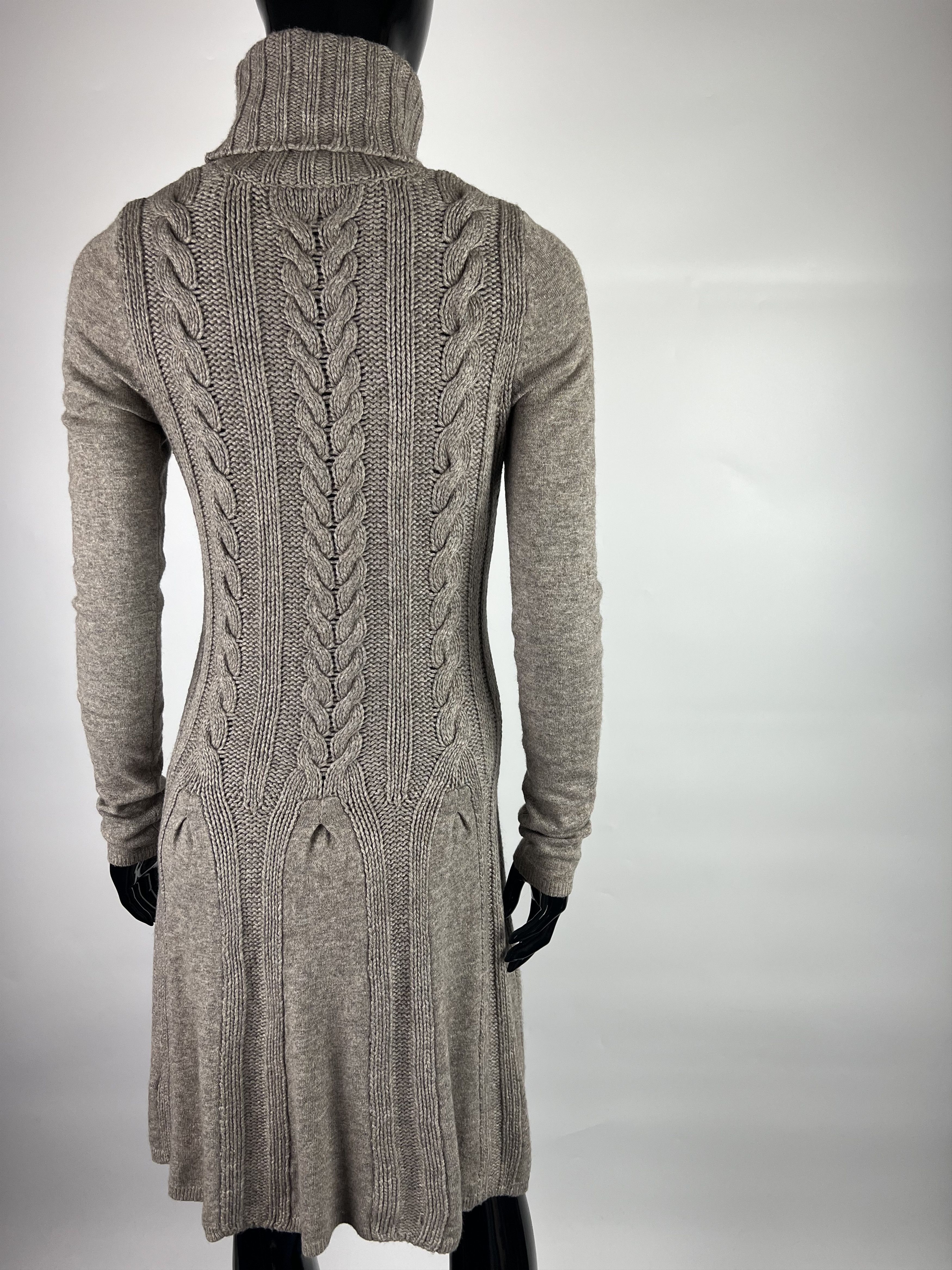 Designer Set Wool Cashmere Cable Knit Turtleneck Long Sleeve Dress Size XS / US 0-2 / IT 36-38 - 5 Thumbnail