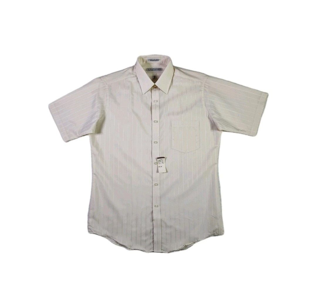 Van Heusen VINTAGE Van Heusen Half Sleeve Dress Shirt 15.5 Cream Stripe Size US L / EU 52-54 / 3 - 1 Thumbnail