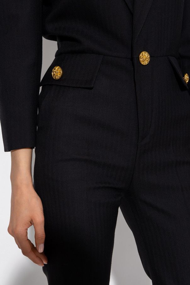 Saint Laurent Paris o1s1wg111024 Tailored Jumpsuit in Chevron Wool in Black Size 27" / US 4 / IT 40 - 5 Thumbnail