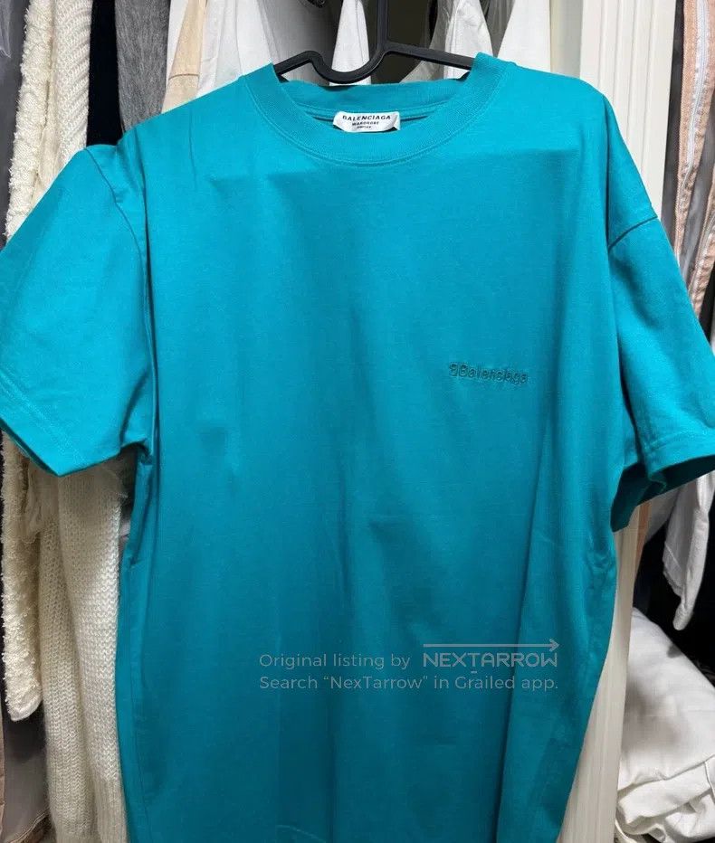 Balenciaga Lake blue embroidered short-sleeve