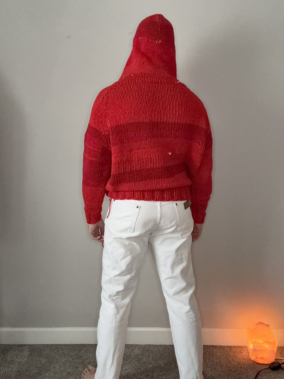 Other Reclaimed T-Shirt Yarn Hand Knit Hooded Sweater Size US XL / EU 56 / 4 - 3 Thumbnail