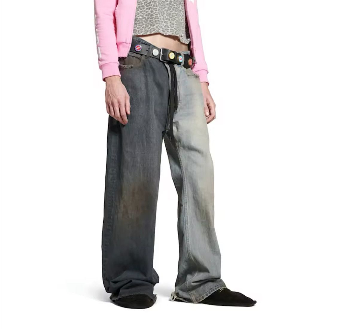 Japanese Brand × Jean Asymmetric Patchwork Drawstring Loose Jeans Size US 33 - 1 Thumbnail