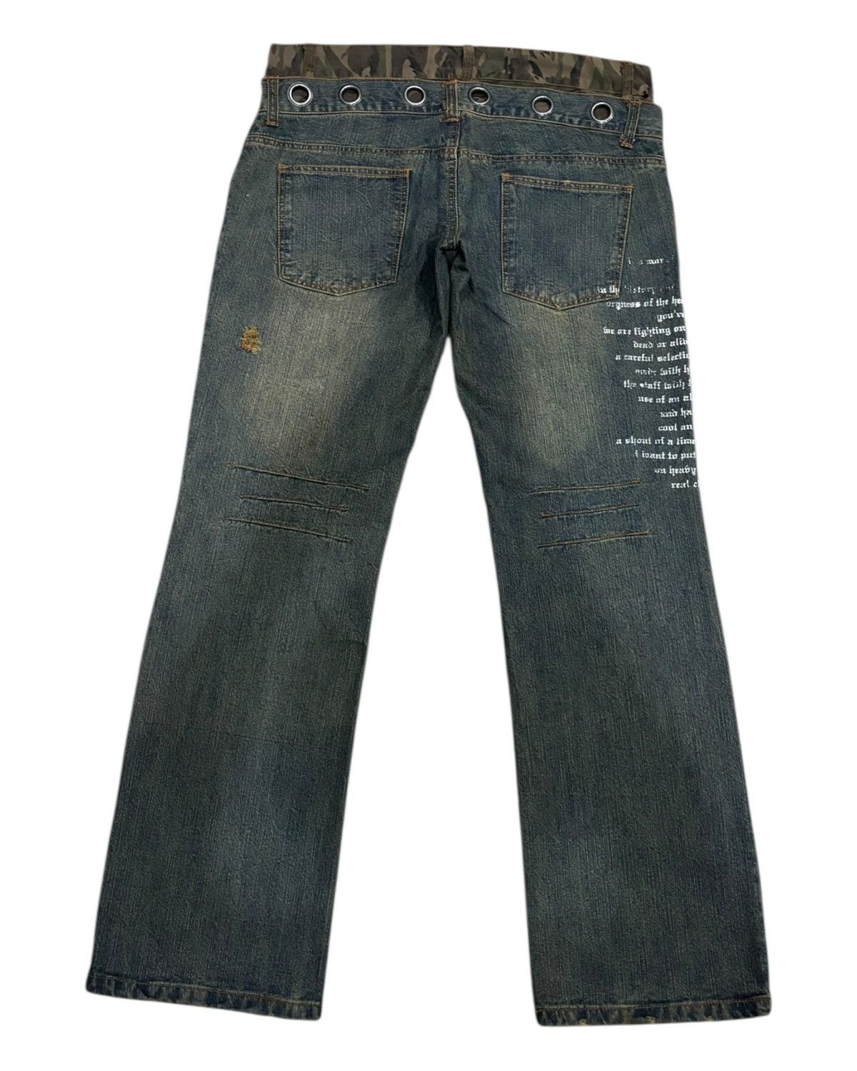 If Six Was Nine × In The Attic × Undercover IN THE ATTIC Double Waist Camo Grommet Wide Leg Denim Jeans Size US 35 - 9 Thumbnail