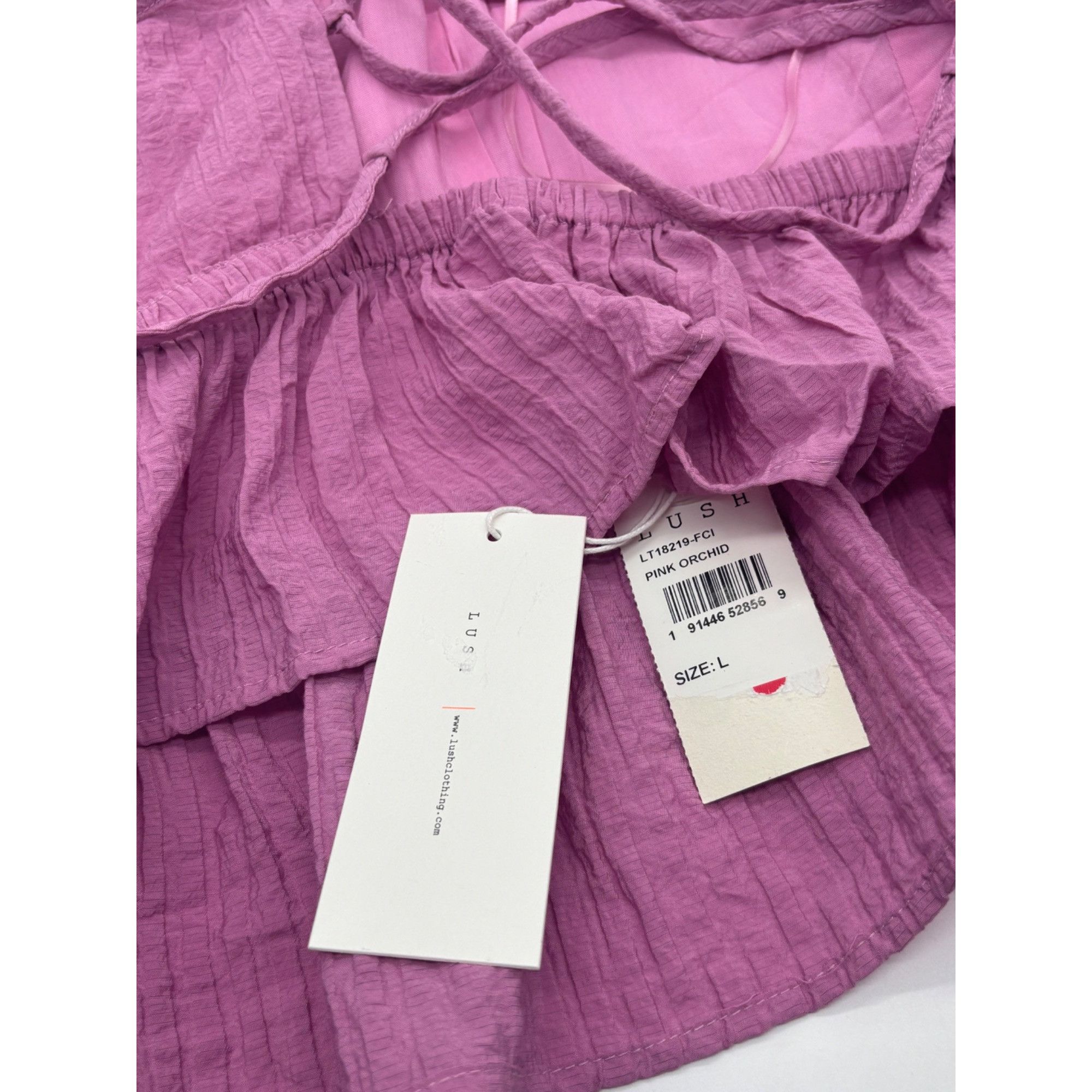 Other Lush Strappy Crinkle Fabric Lace Back Peplum Top, Pink Orcha Size L / US 10 / IT 46 - 6 Thumbnail