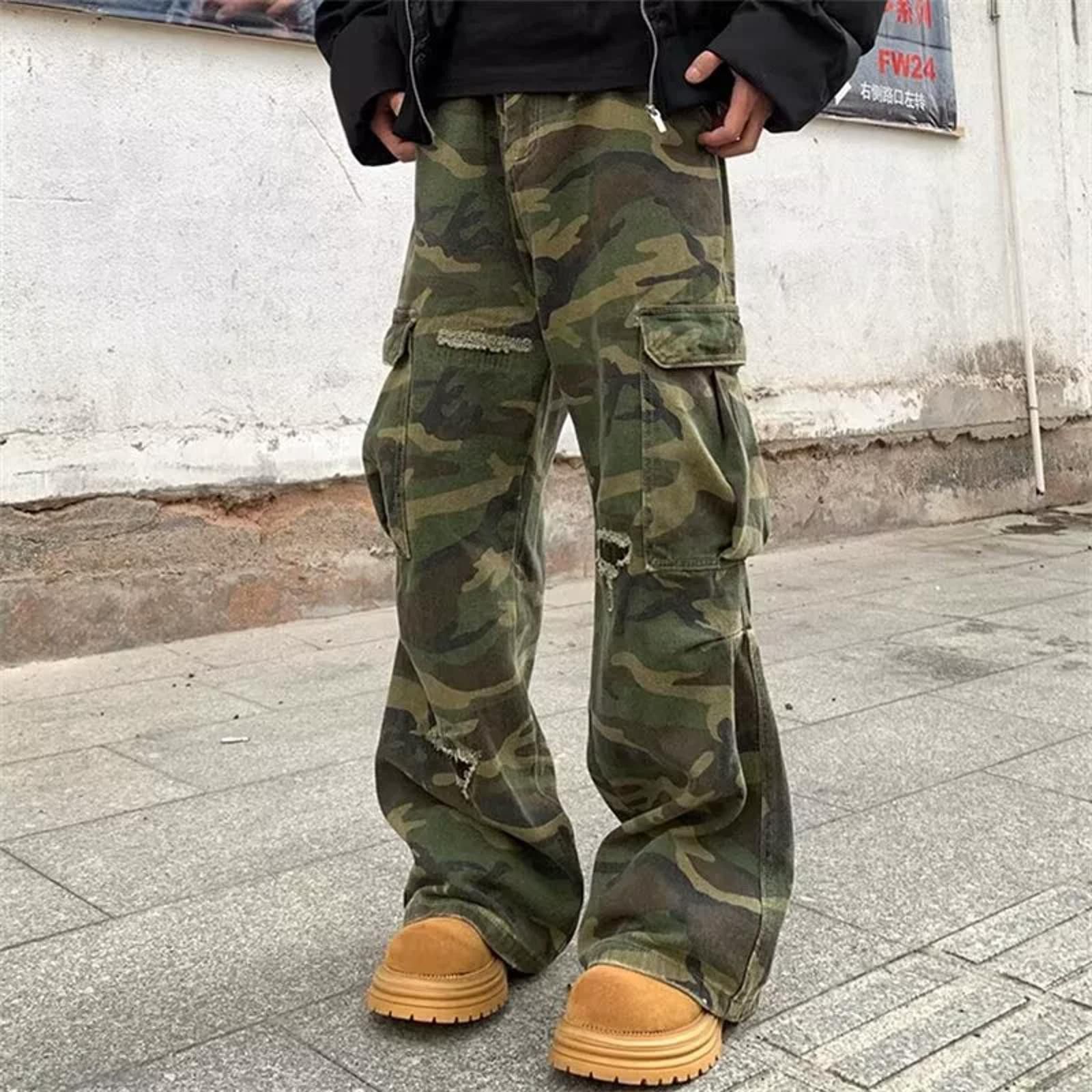 Vintage Camo Distressed Cargo Stacked Pants, Wide Leg Flared Pants Size US 32 / EU 48 - 4 Thumbnail