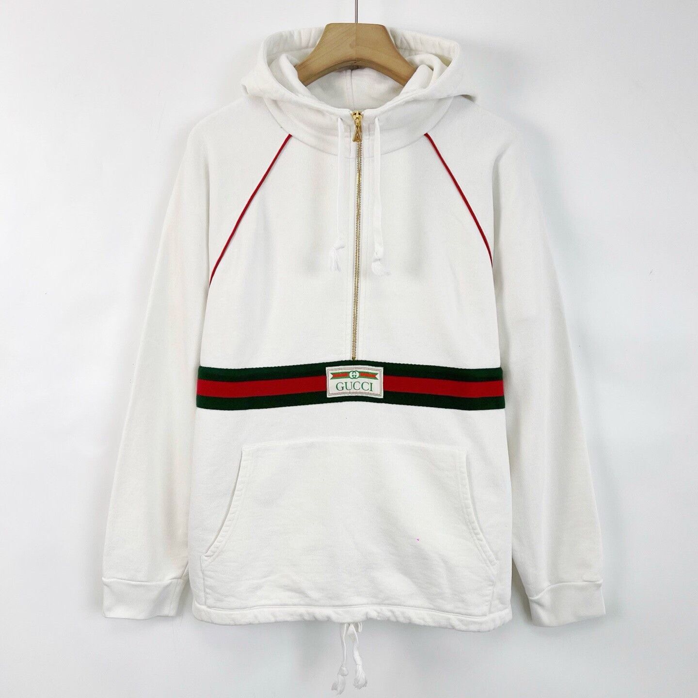 Gucci Gucci White Classic Webbing Half-Zip Hooded Jacket Size XS / US 0-2 / IT 36-38 - 1 Thumbnail