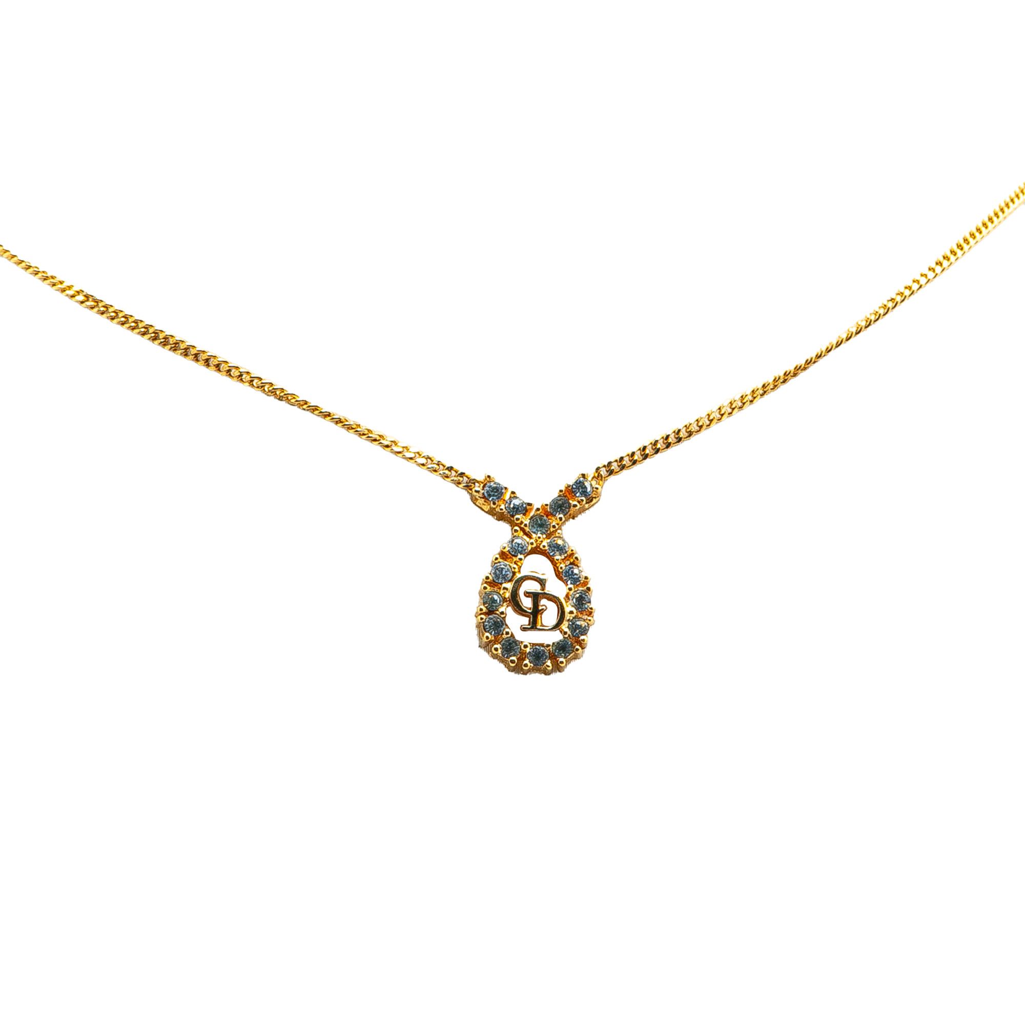 Dior Dior Gold Plated CD Rhinestone Necklace Size ONE SIZE - 1 Thumbnail