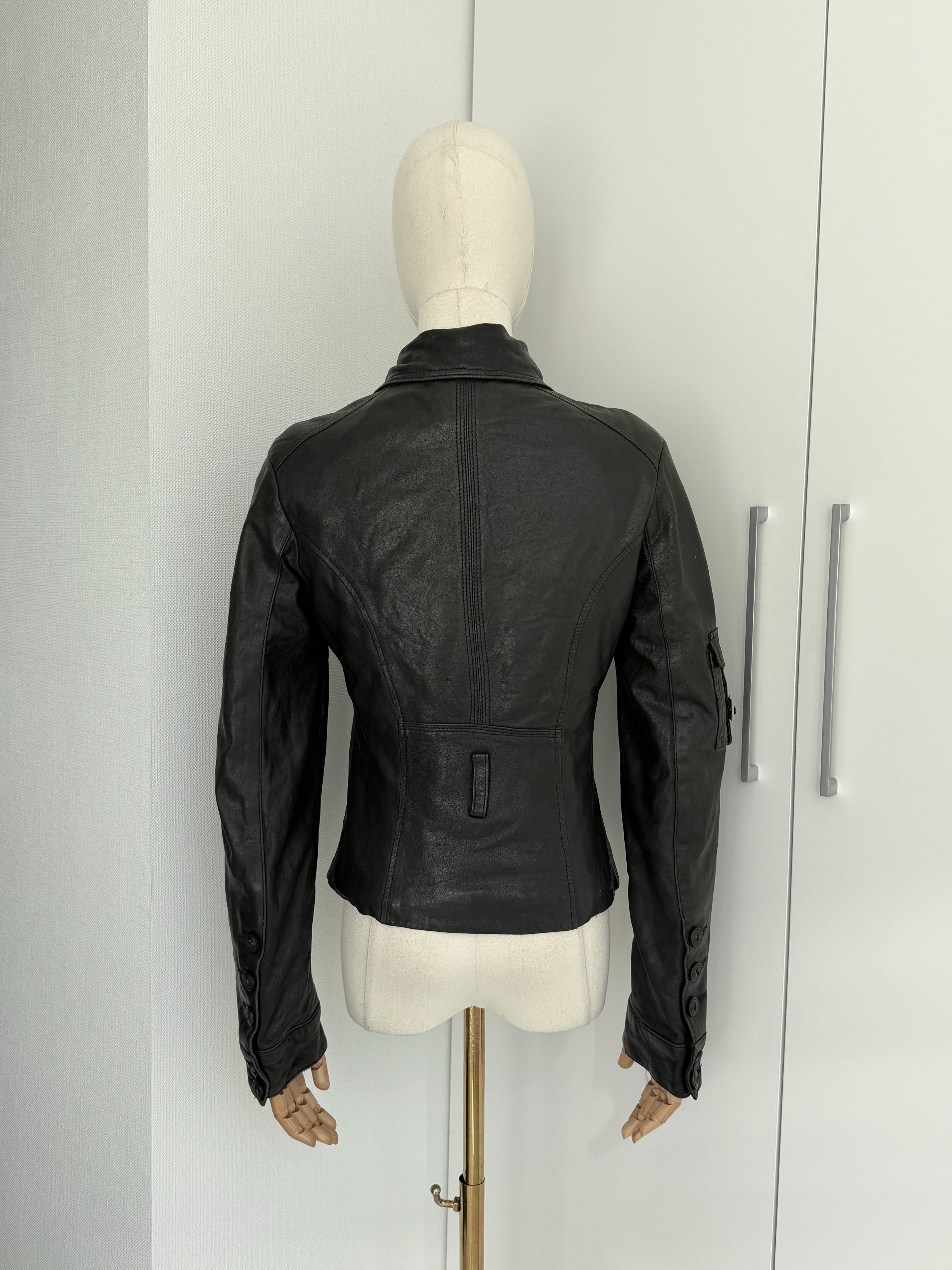 Vintage Y2K Leather Utility Moto Jacket Womens Fitted XS Zip Pocket Size XS / US 0-2 / IT 36-38 - 4 Thumbnail