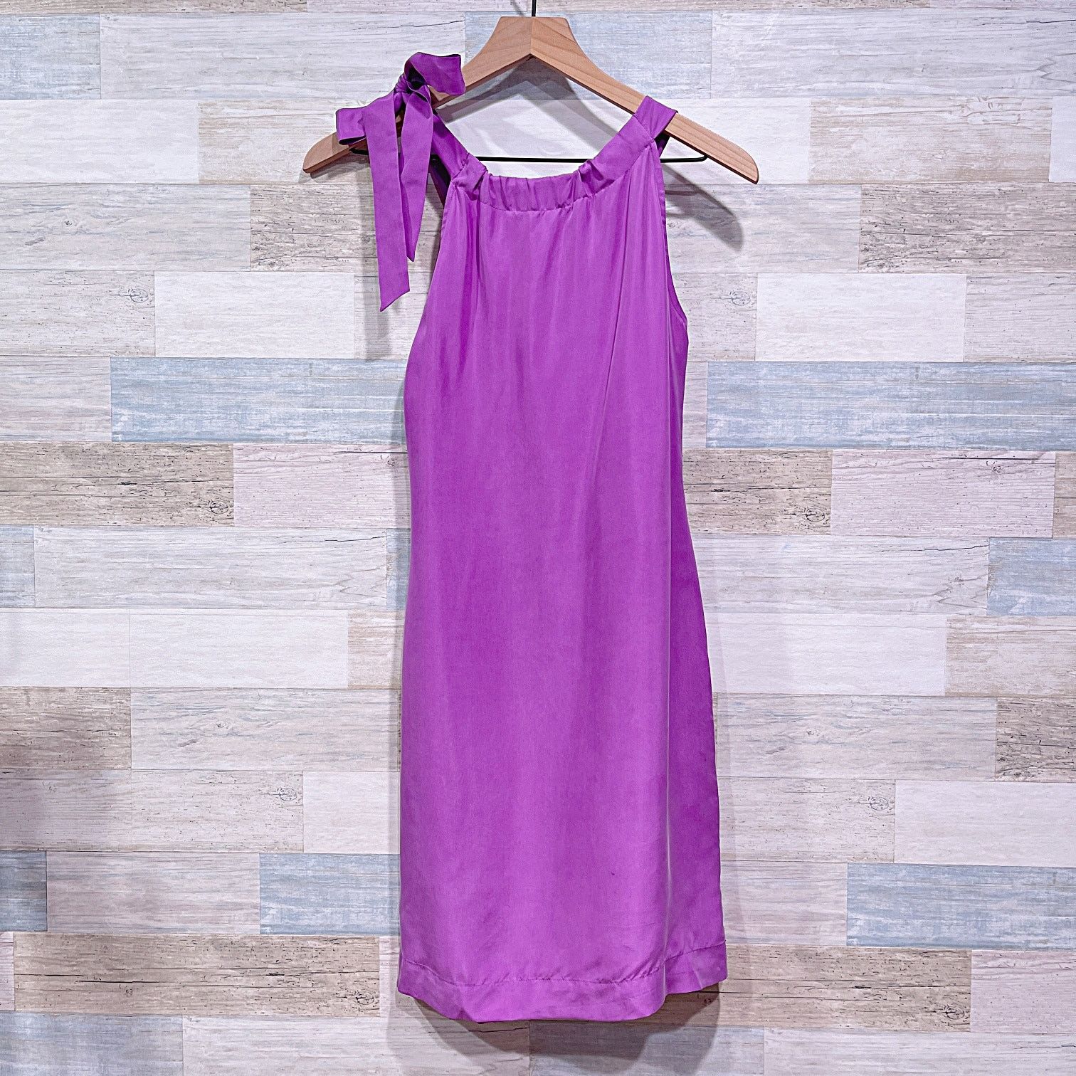 Banana Republic Banana Republic 100% Silk Ruched Bow Halter Dress Purple 00P Size XXS / US 00 / IT 34 - 3 Thumbnail