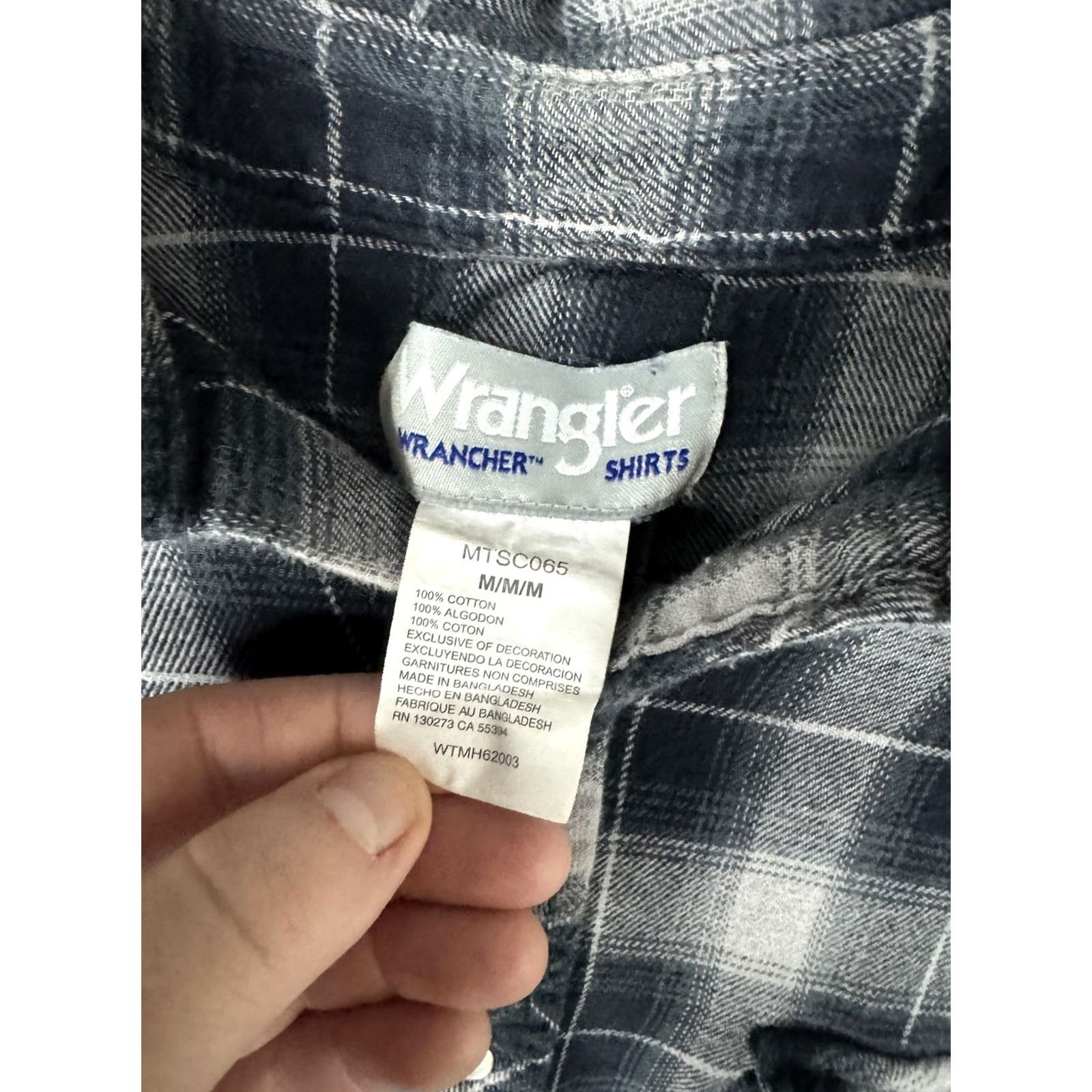 Wrangler Wrangler Shirt Mens Medium Gray Black Plaid Wrancher Western Snap Flannel Size US M / EU 48-50 / 2 - 6 Thumbnail