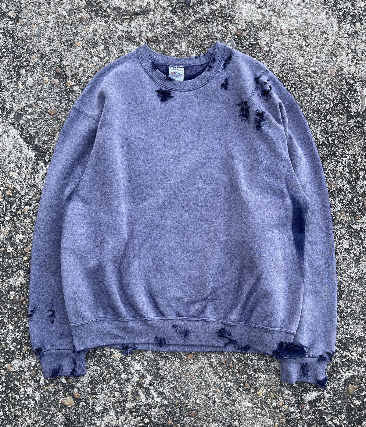 Vintage 90s Crazy Distressed Faded Blue Crewneck Size US L / EU 52-54 / 3 - 1 Thumbnail