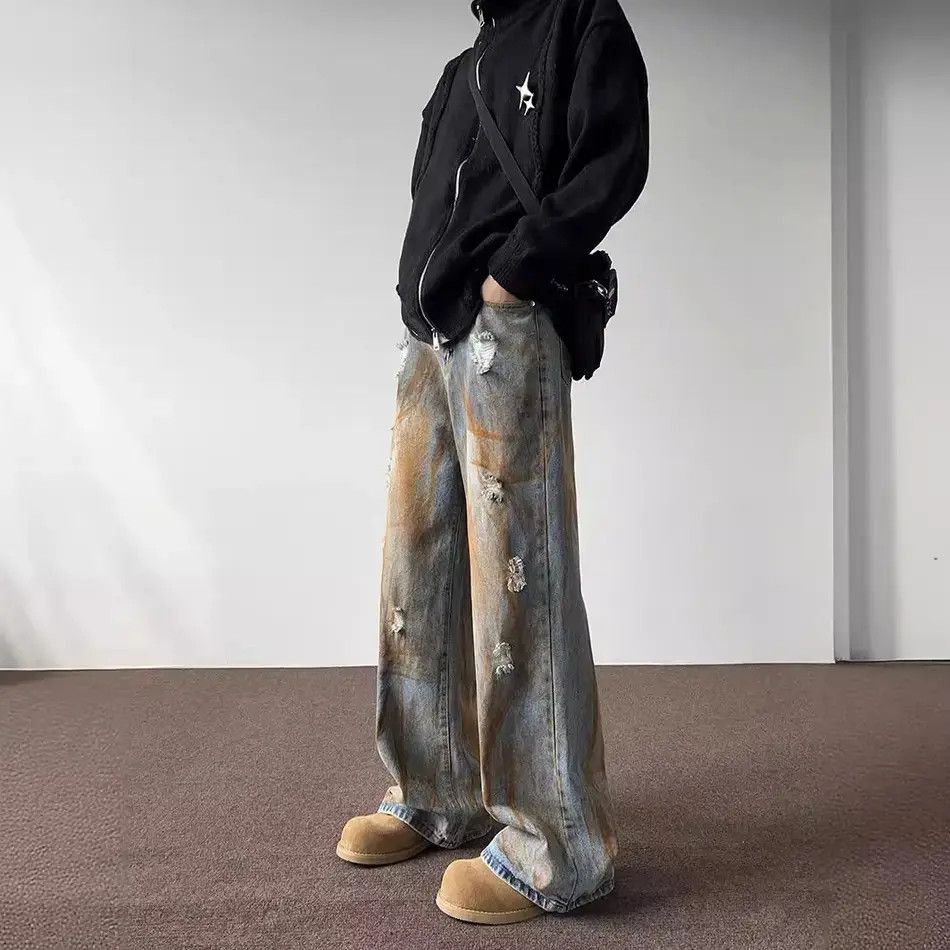 Japanese Brand Retro loose wide leg ripped jeans Size US 32 / EU 48 - 1 Thumbnail