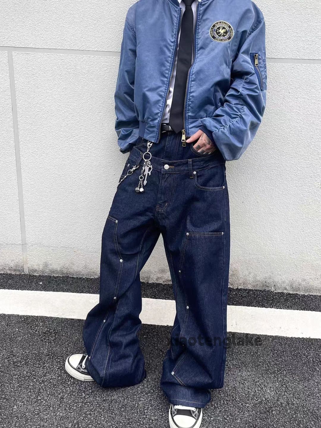 Vintage Unisex outdoor utility loose baggy carpenter rivet jeans Size US 34 / EU 50 - 3 Thumbnail