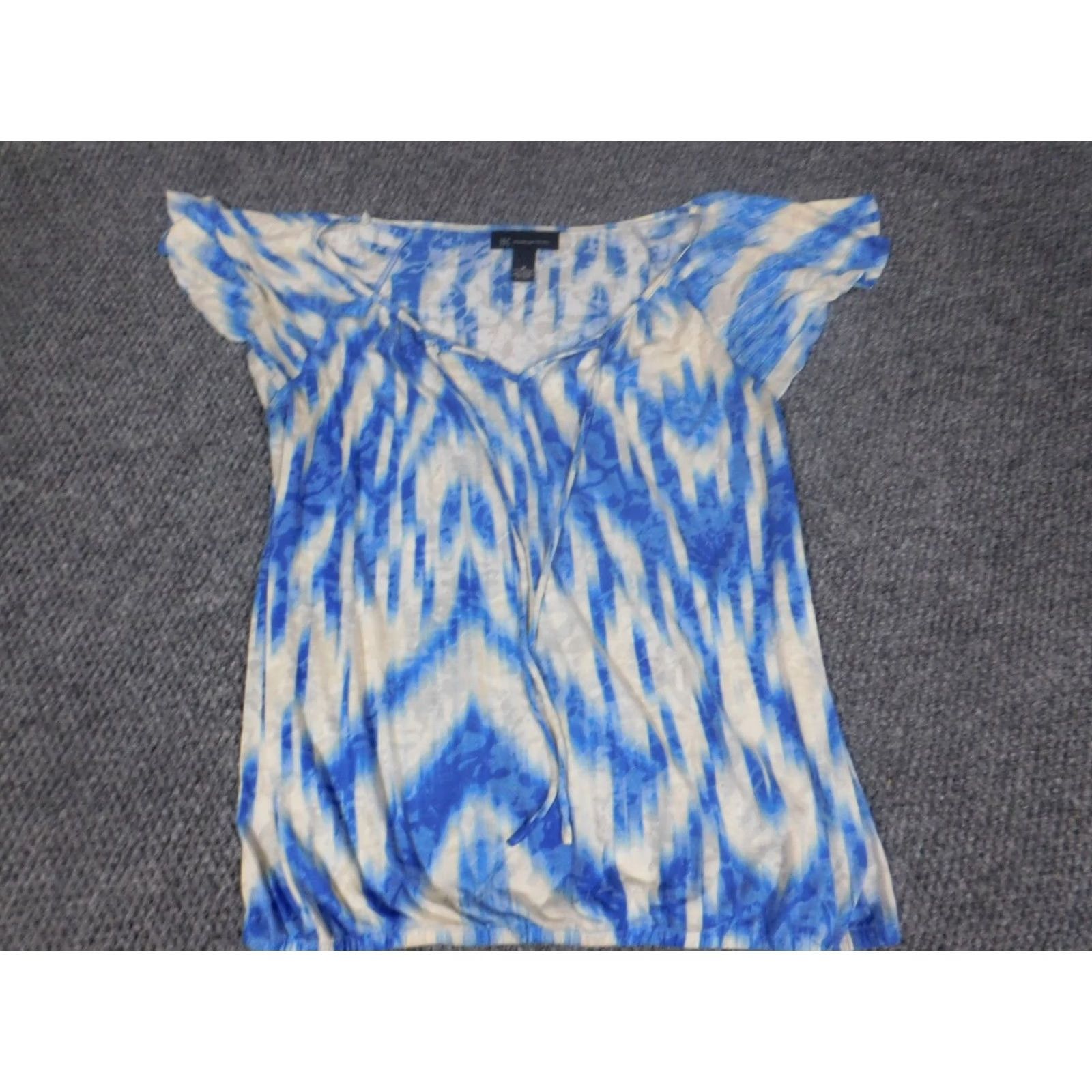 Vintage INC International Concepts Womens Blouse Medium Blue Pullover Knit Round Neck Casual Sleeveless Pleated Stretch Regular Modern Size M / US 6-8 / IT 42-44 - 2 Thumbnail