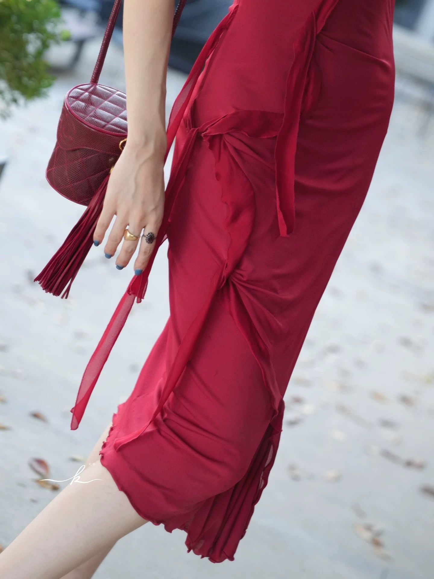 Yves Saint Laurent YSL Tom Ford 2003 Women's Red Tie-Belt Slim Dress Size S / US 4 / IT 40 - 7 Thumbnail
