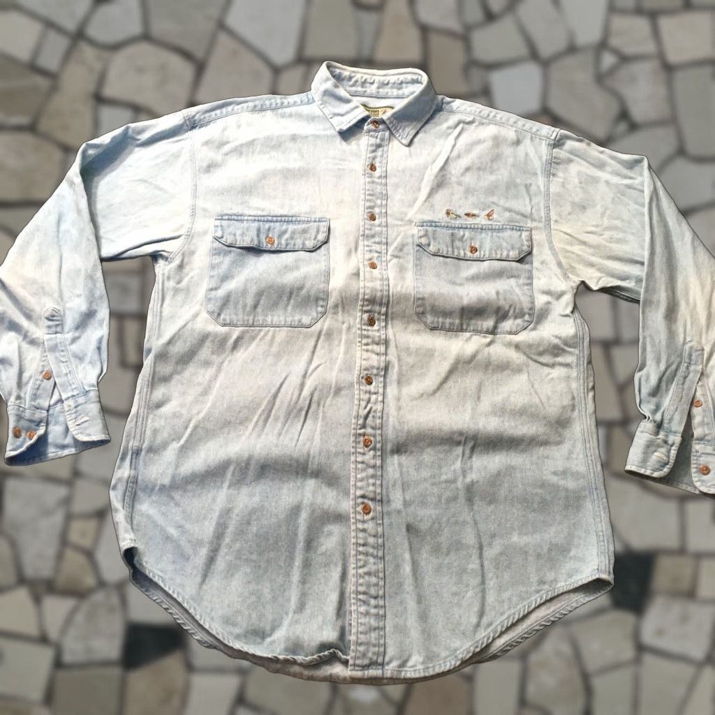 Denime VINTAGE Snowshoe Thompson Men’s LARGE Blue Denim Shirt Long Sleeve Embroidered Shirt Size US L / EU 52-54 / 3 - 1 Thumbnail