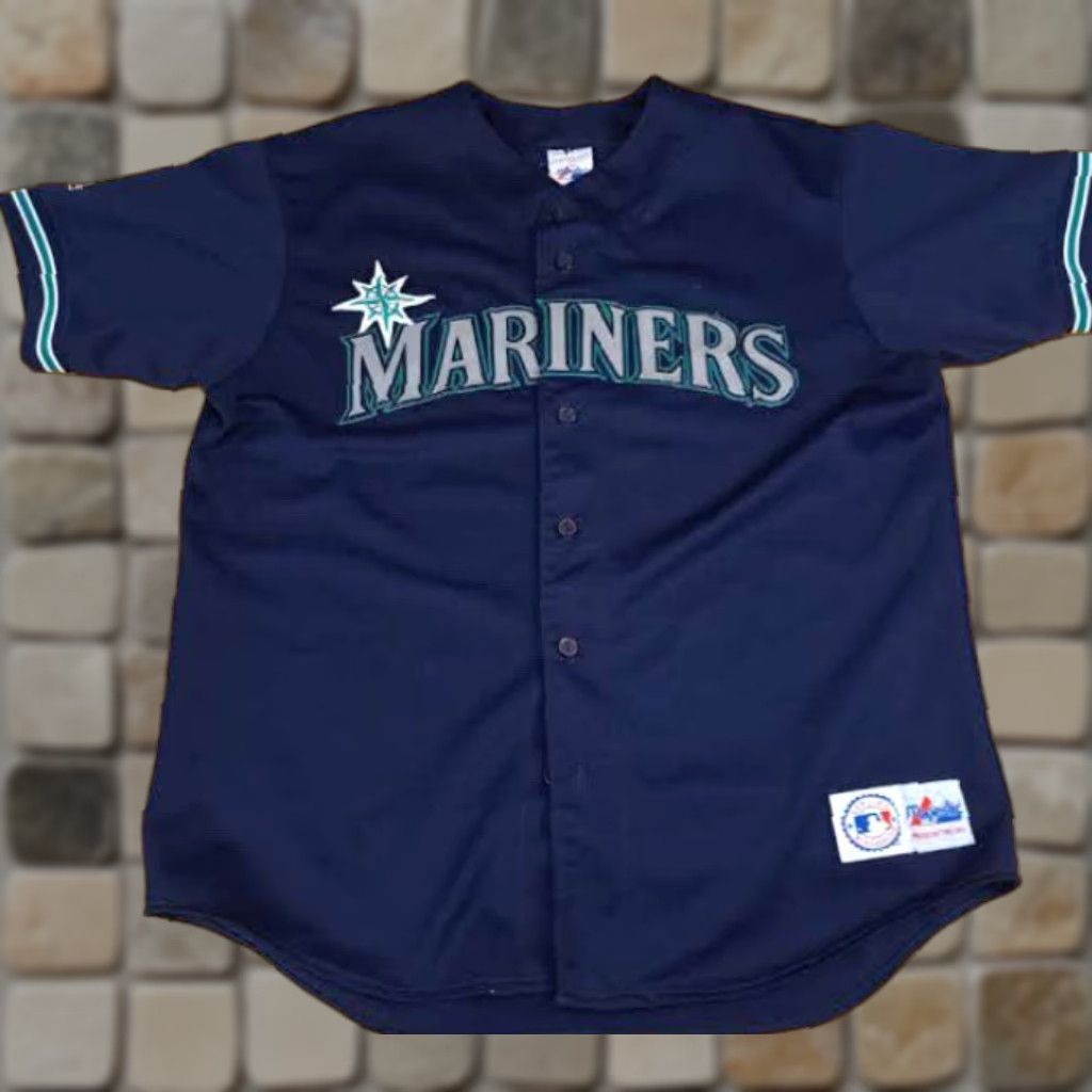 X-LARGE Majestic Seattle Mariniers Baseball Full Button XL USA Made Home Jersey Shirt Men Dark Teal Size US XL / EU 56 / 4 - 1 Thumbnail