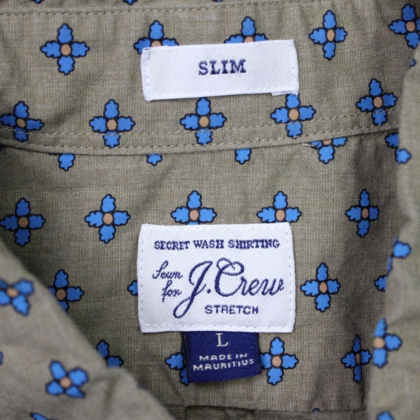 J.Crew J.CREW Shirt Mens Large Beige/Blue Geometric Secret Wash Slim Fit Long Sleeve Size US L / EU 52-54 / 3 - 5 Thumbnail