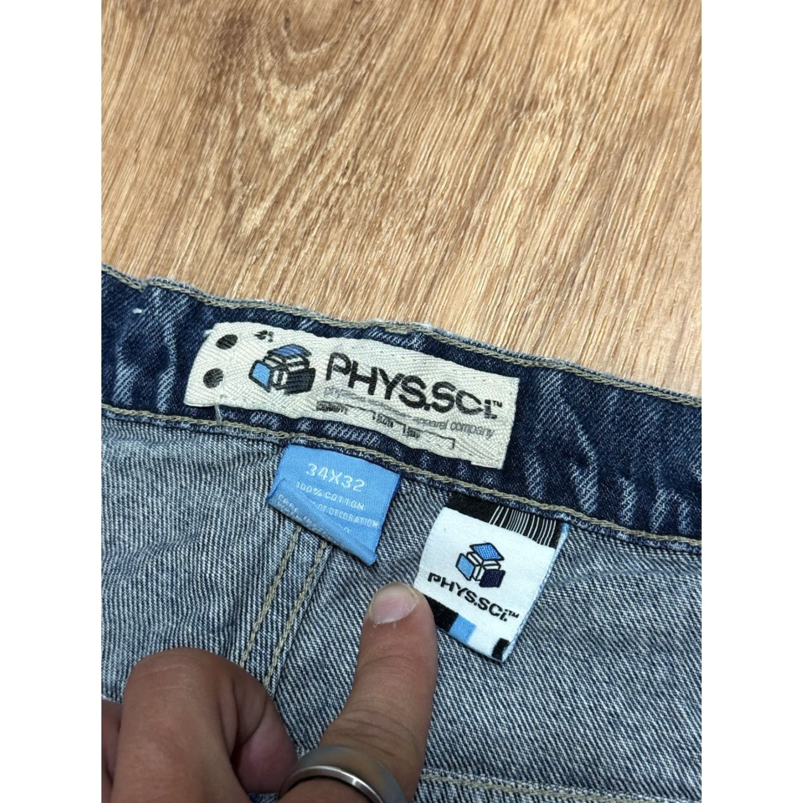 Denime VINTAGE Y2K PHYS.SCI Physical Science Jeans 34x34 Blue Denim Baggy 90s Mens Jeans Wide-Leg Mens Size US 34 / EU 50 - 5 Thumbnail
