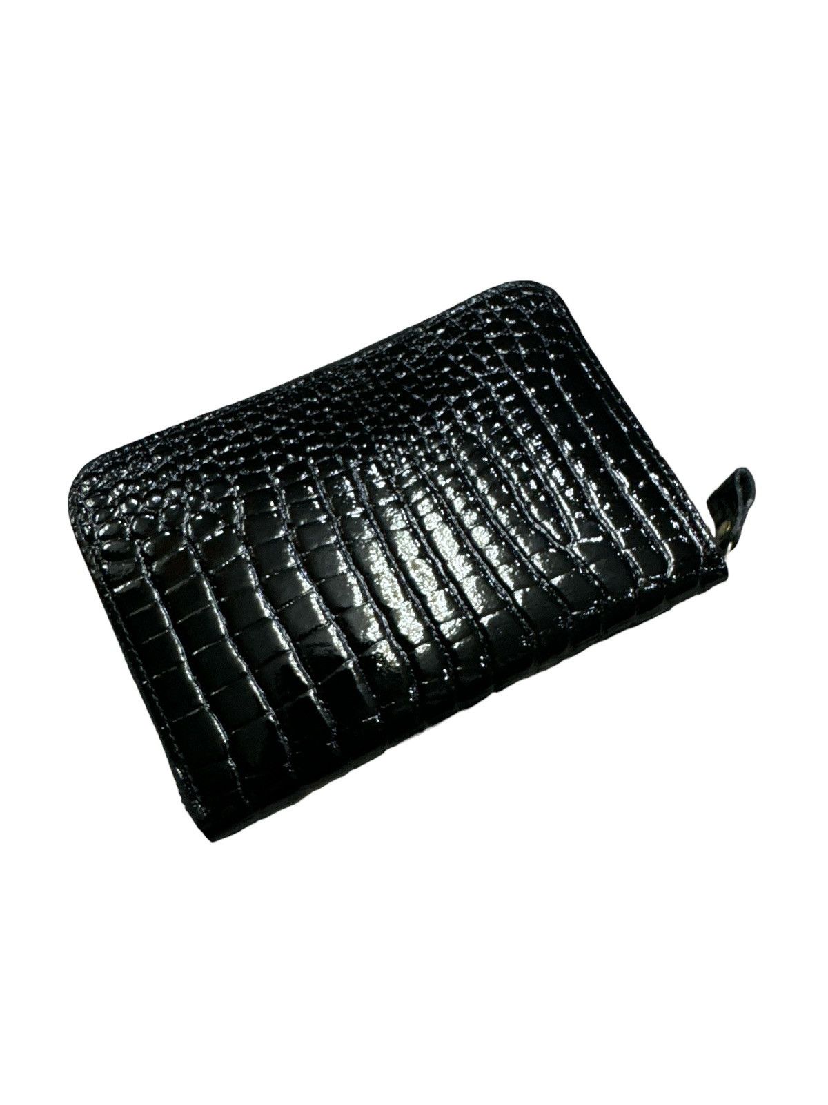 image of Jeanne D' Arc Crocodile Leather Pattern Bifold Zipper Wallet in Black, Men's