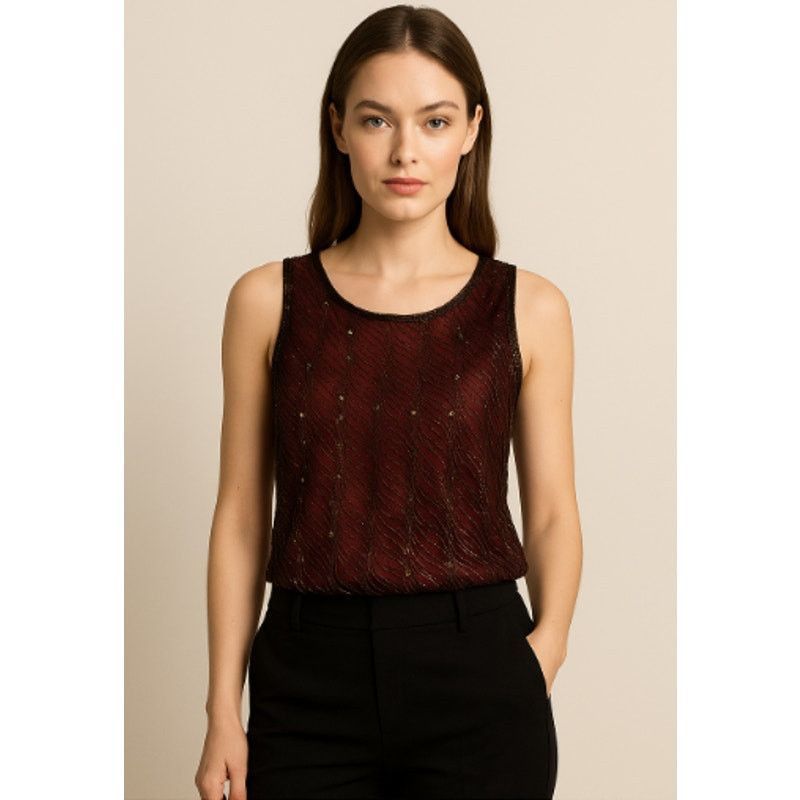 Adrianna Papell Papell Boutique Evening Red Silk Beaded Tank Top M Size M / US 6-8 / IT 42-44 - 1 Thumbnail