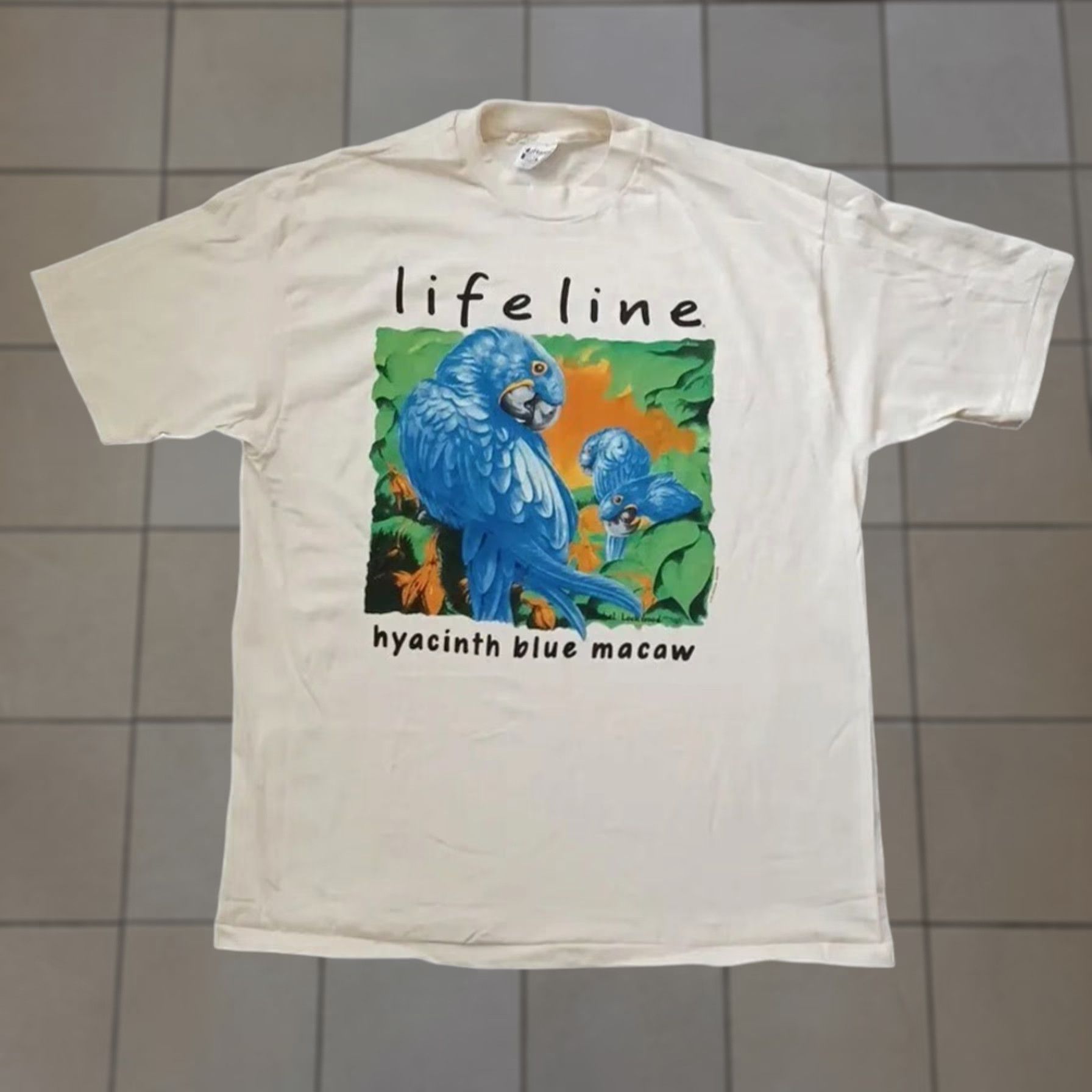 Hanes VINTAGE Hanes Lifeline T Shirt Mens XL Ivory Macaw Winterland 1992 Hanes Beefy-T Animals USA Shirt Mens XL Ivory Macaw 1990s Size US XL / EU 56 / 4 - 1 Thumbnail