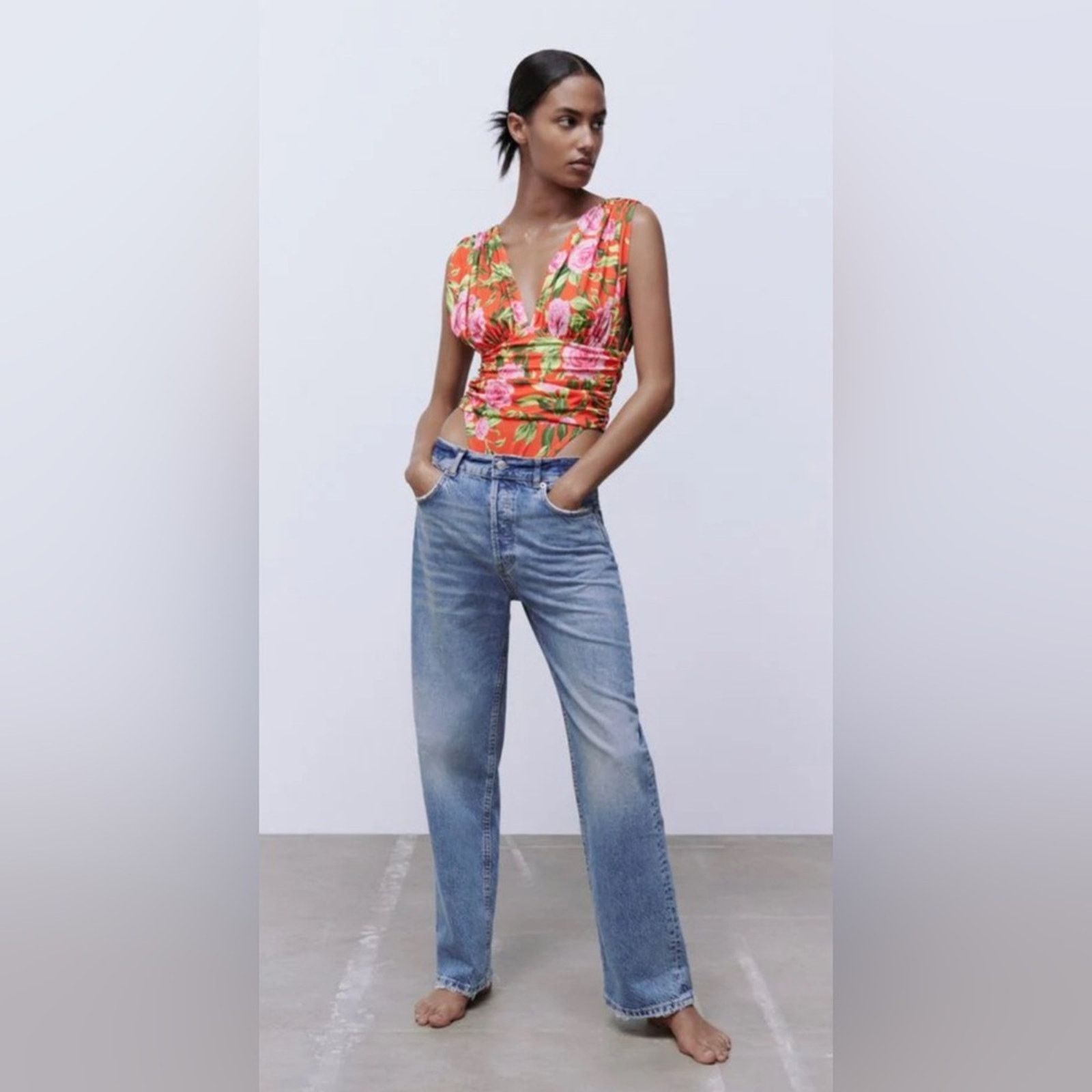 Zara Zara Draped Floral Print Bodysuit Size S / US 4 / IT 40 - 2 Thumbnail