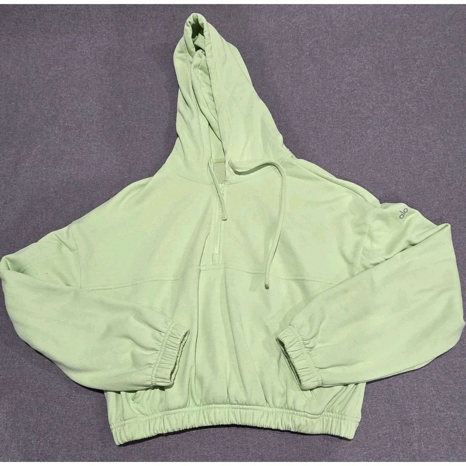 Alo Yoga Peak Cutout Crop Hoodie Sweatshirt Medium Green