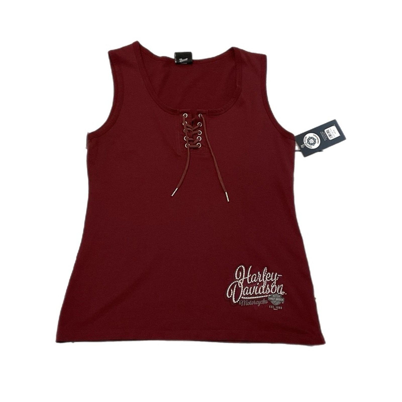 Harley Davidson Vintage Harley-Davidson Burgundy Lace Front Tank Top Size M / US 6-8 / IT 42-44 - 1 Thumbnail