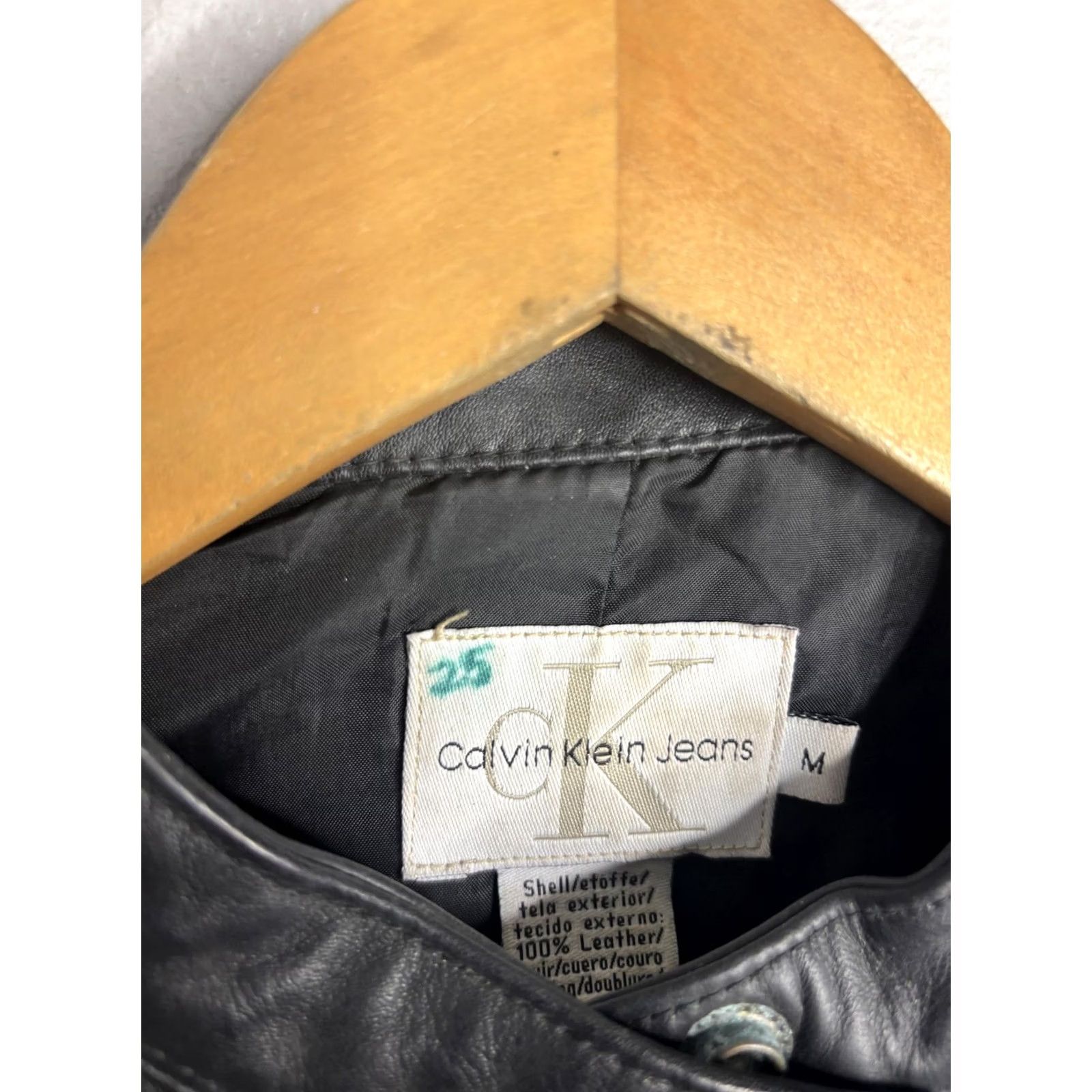 Vintage Calvin Klein Jeans Jacket Womens Medium Black Leather Moto Full Zip Biker Collar Size 32" / US 10 / IT 46 - 4 Thumbnail
