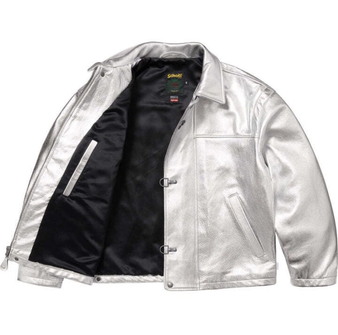 Supreme Schott Leather Clip Jacket Silver Size L