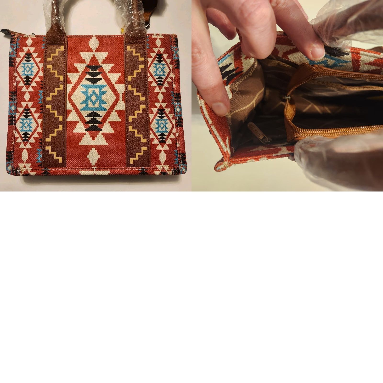 Wrangler VINTAGE Wrangler Southwestern Aztec Print Canvas Purse Tote Crossbody Bag Burgundy New Size ONE SIZE - 8 Thumbnail