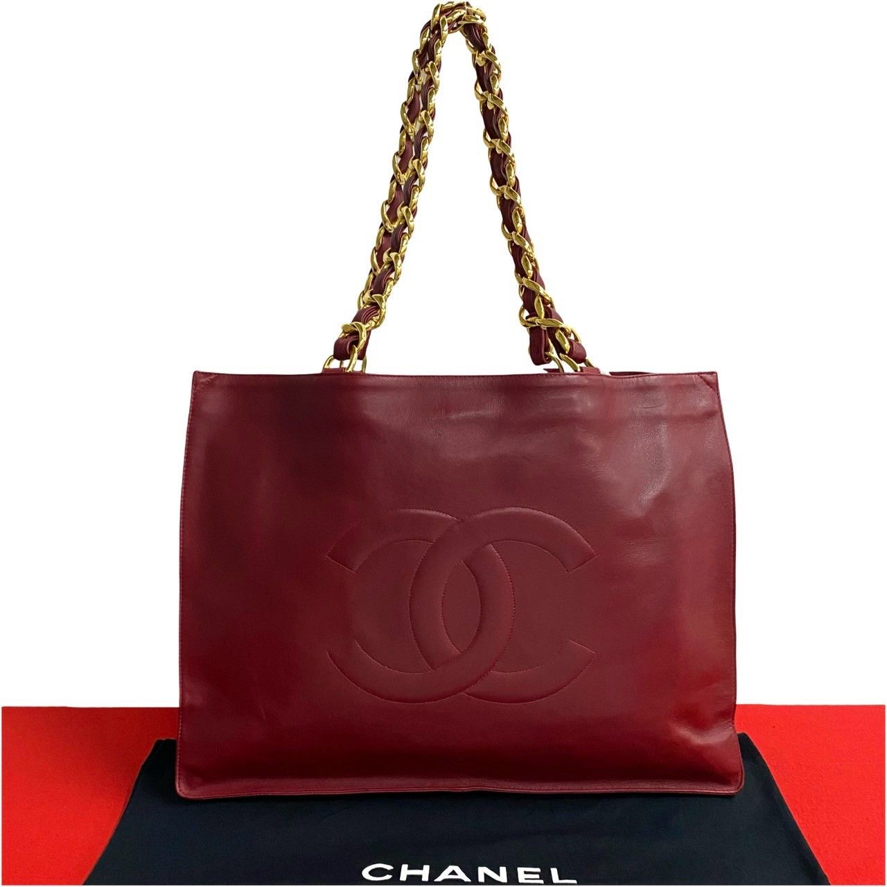 Chanel Chanel Coco Lambskin Tote Bag Leather Tote Bag in Red, Women's