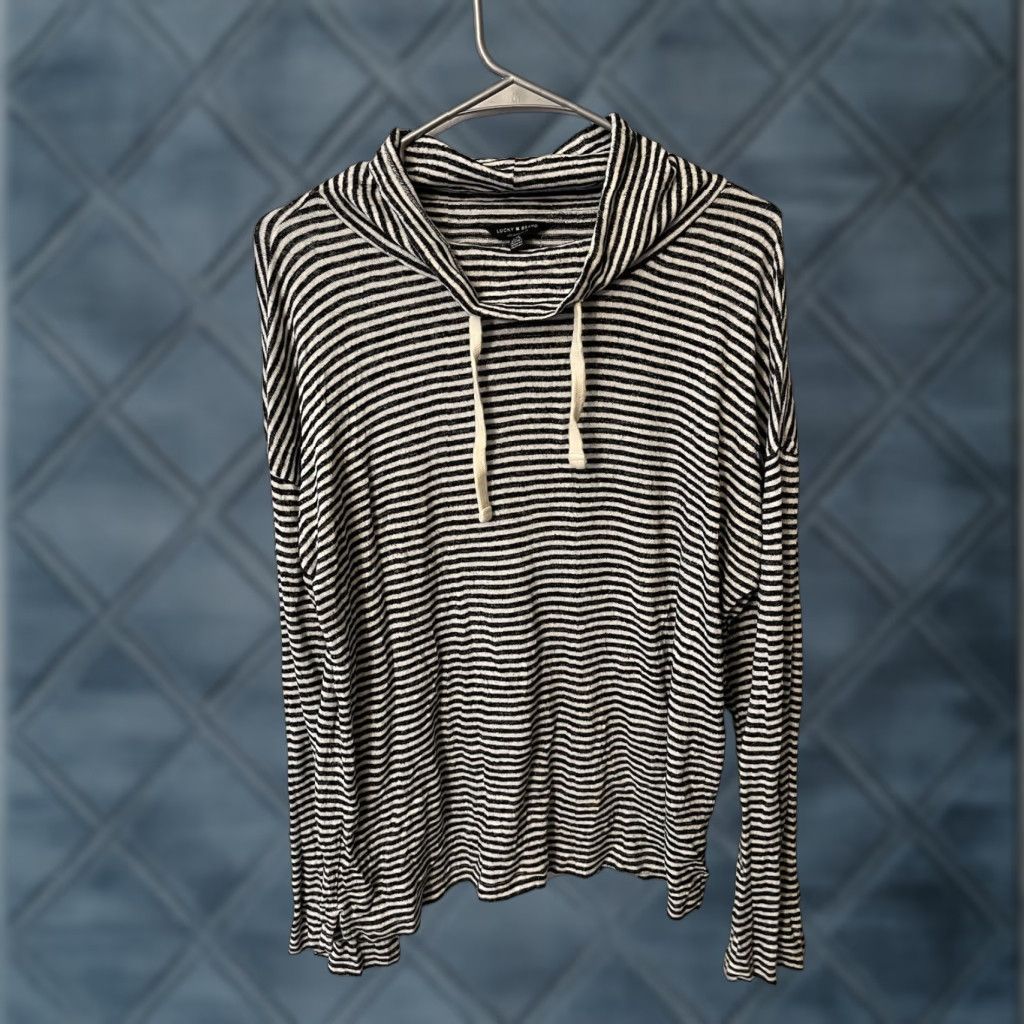 Lucky Brand Lucky Brand Striped Cowl Neck Pullover Top Long Sleeve Relaxed Casual Large Womens Sweater Size L / US 10 / IT 46 - 1 Thumbnail