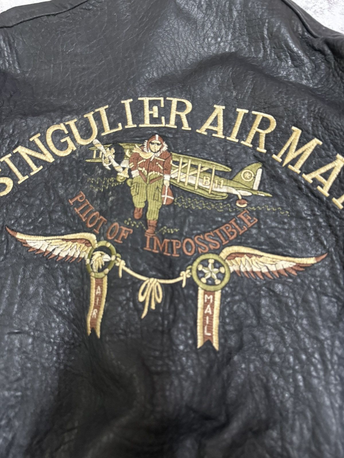 Genuine Leather Vintage 80s SINGULIER AIR MAIL FLIGHT BOMBER JACKET LEATHER Size US XL / EU 56 / 4 - 19 Thumbnail